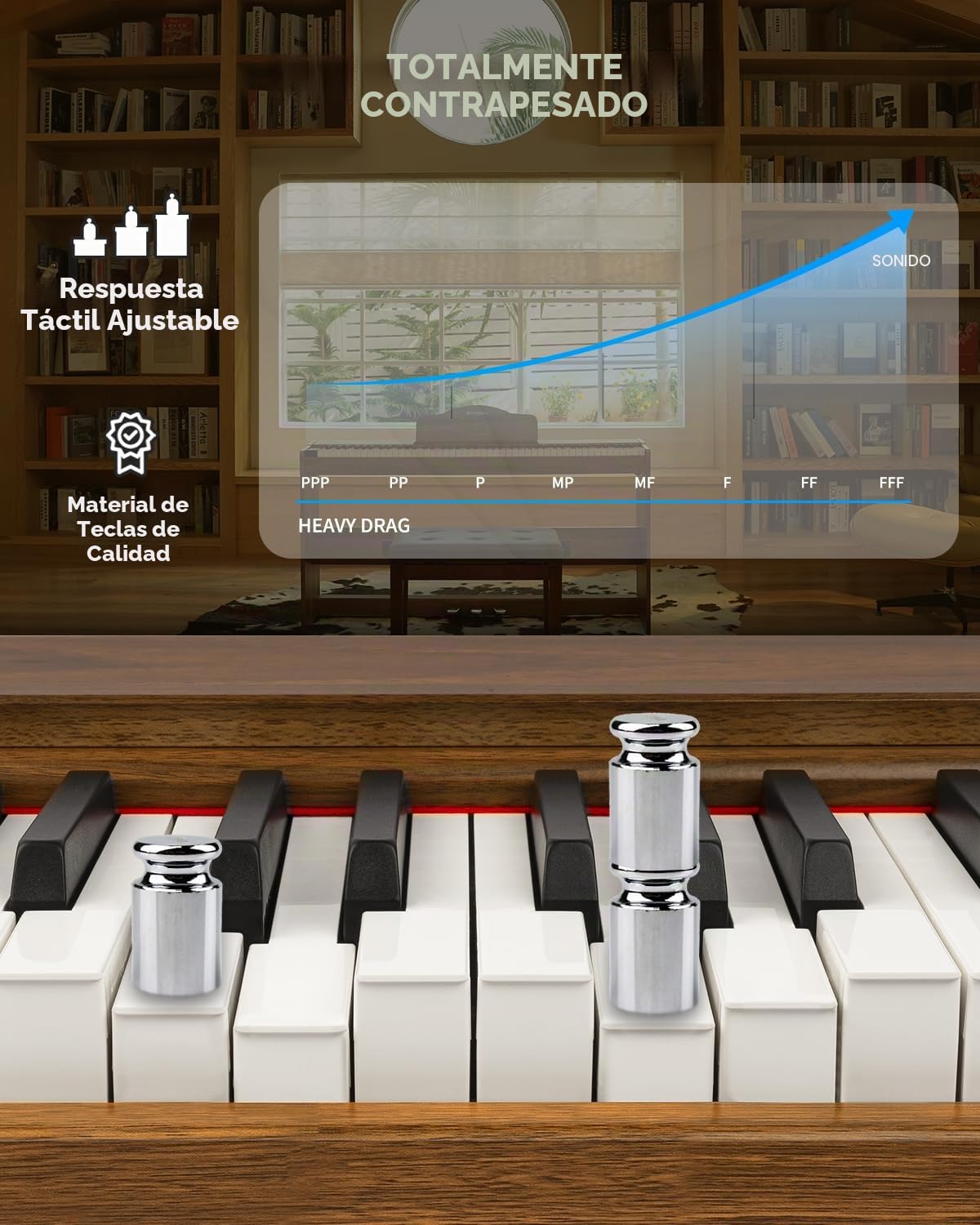 Piano digital STRICH 88 teclas, teclado con acción martillo y teclas ponderadas, teclado de piano eléctrico de tamaño completo con soporte de mueble, altavoces 25Wx2, compatible con USB-MIDI/conexión