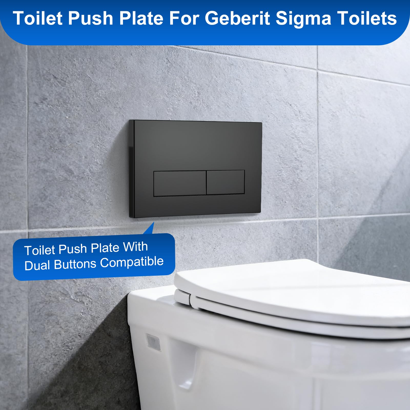 Pulsante WC, Compatibile con Geberit, Piastra a Doppio Scarico, Pulsante di Scarico, UP300, UP320, UP100, UP120, Ricambio, Set Leva di Scarico, Telaio di Montaggio, Nero Opaco, 246x162 mm