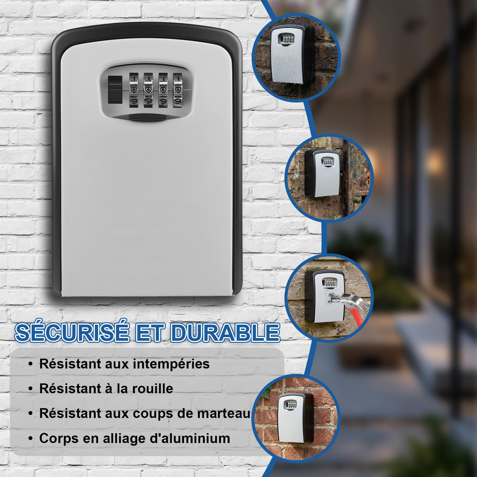 Diyife Boite a Clef Grande Capacité, Anti-Intempéries Boite a Clefs Murale | 145x105x55mm (HxBxT) - Gris, Boite a Clefs Securisee Exterieur avec Code 4 Chiffres, pour Clés et Cartes