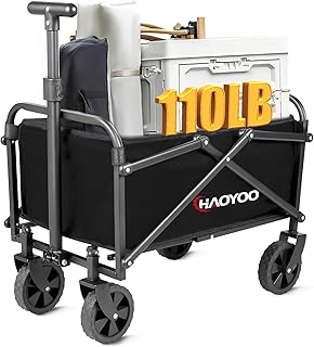 Collapsible Wagon Cart, Foldable Wagon Cart with Wheels, 110lbs Heavy Duty Utility Beach Wagon Cart for Grocery/Sports/Garden/Shopping/Camping