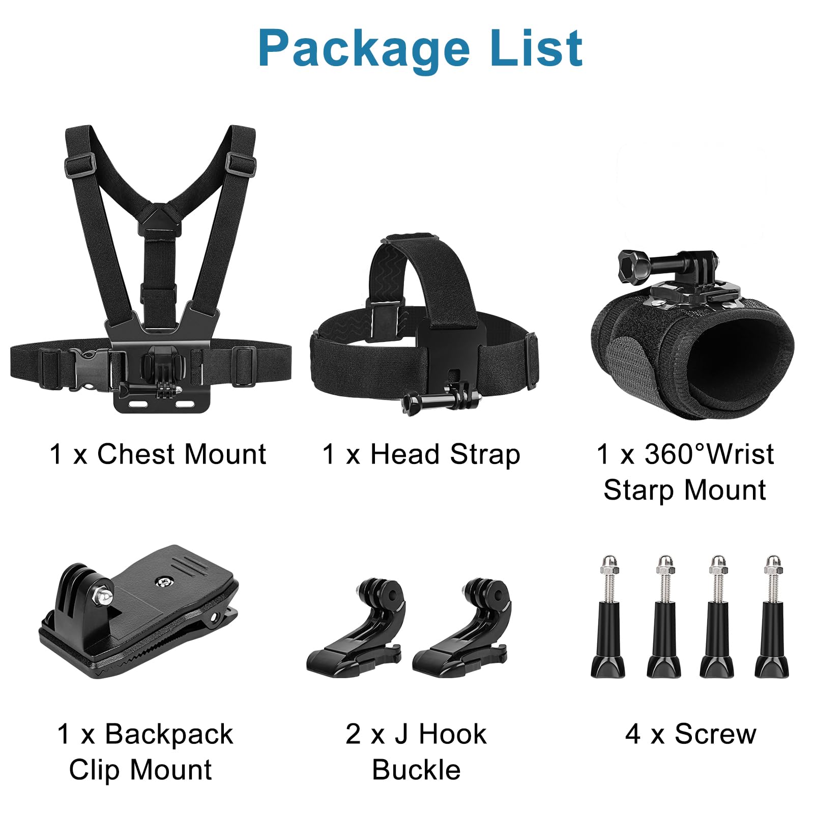 ChromLives Action Camera Set Accessori per GoPro Hero e Insta 360, Kit Accessori 4 in 1 con Porta Tracolla Porta Testa Zaino per GoPro Hero/Insta 360 X4 / X3