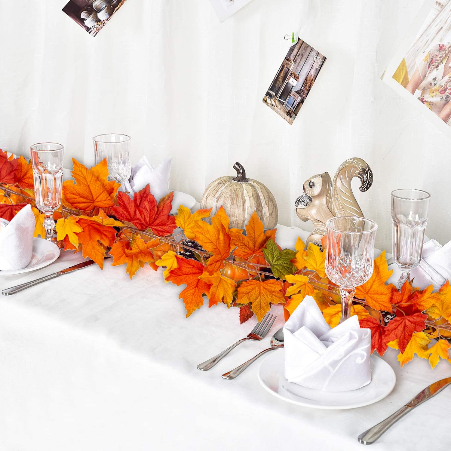 2 Pack 6 Ft Fall Garland Decor - Maple Leaf Garlands With Hooks For Mantle, Staircase, Thanksgiving, Harvest Home Decor