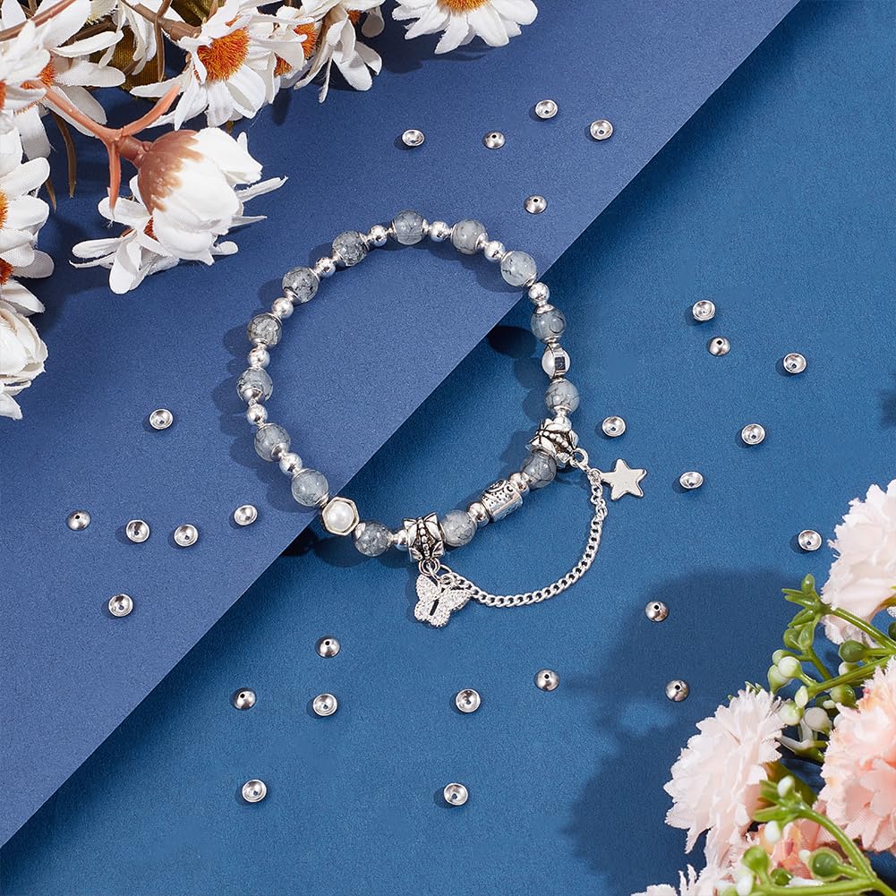 UNICRAFTALE 400 Pcs Stainless Steel Bead Caps 4mm - Spacer Ends, Bali Style Cone Half Round Flower Caps for Bracelet Necklace Earrings Jewelry Making Supplies