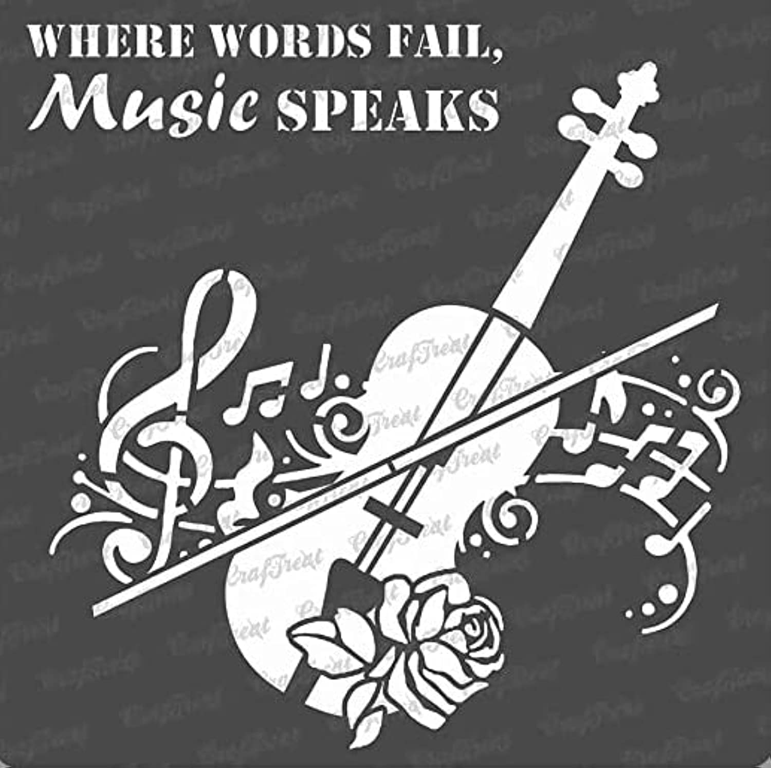 CrafTreat Music Stencils for Painting on Wood, Canvas, Paper, Fabric, Floor, Wall and Tile - Music Speaks - 6x6 Inches - Reusable DIY Art and Craft Stencils for Home Decor - Violin Stencil