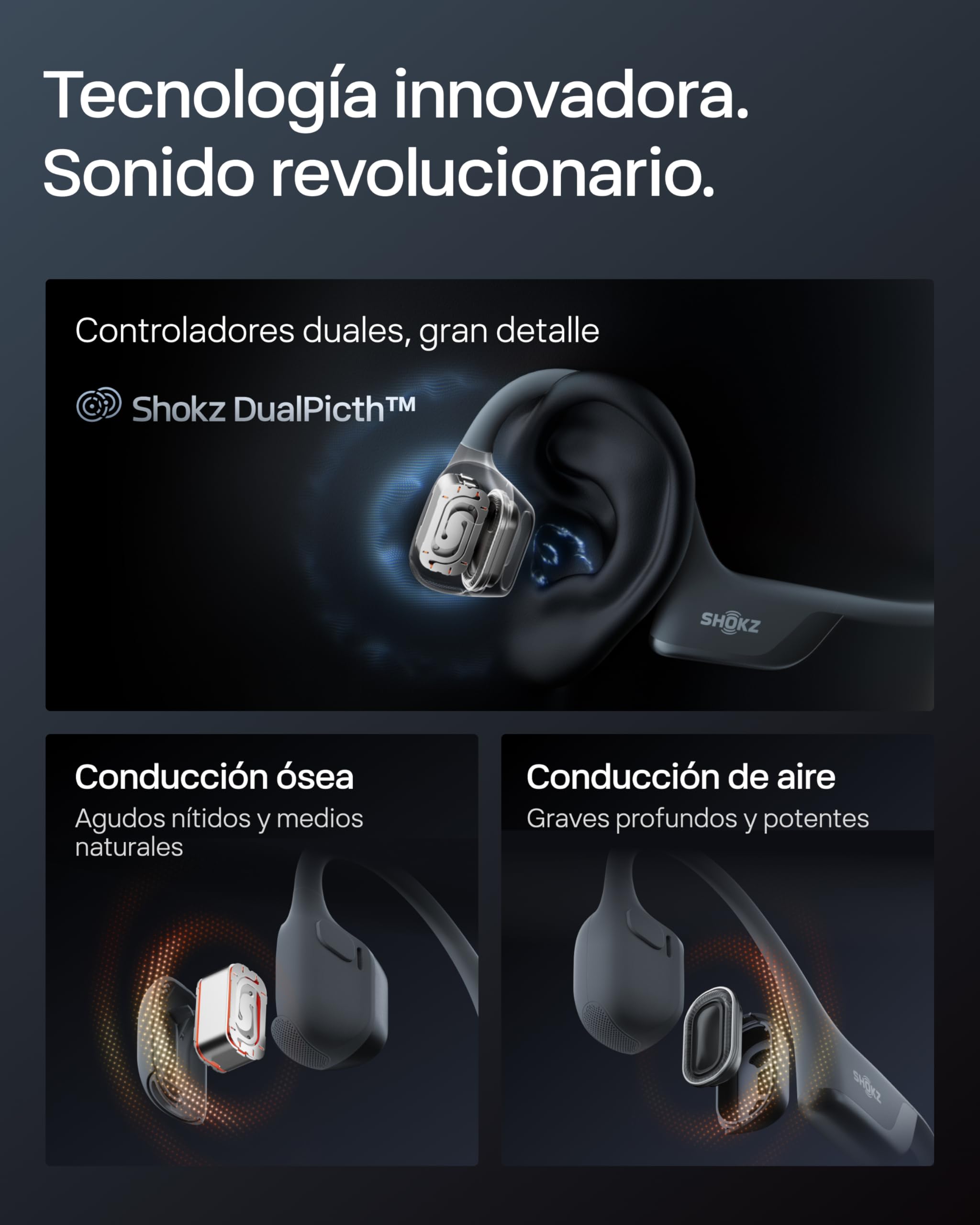 SHOKZ OpenRun Pro 2 Auriculares Deportivos de Conducción Ósea, Inalámbricos Bluetooth 5.3, Micrófonos con Cancelación de Ruido, Resistente al Agua IP55, 12h Reproducción, Carga Rápida USB-C, Negro