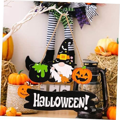 Miniatura 9 de Artibetter Decoración de Halloween para el hogar, decoración de calabaza para el hogar, placa de gnomo, letrero de pared de fantasma de madera,
