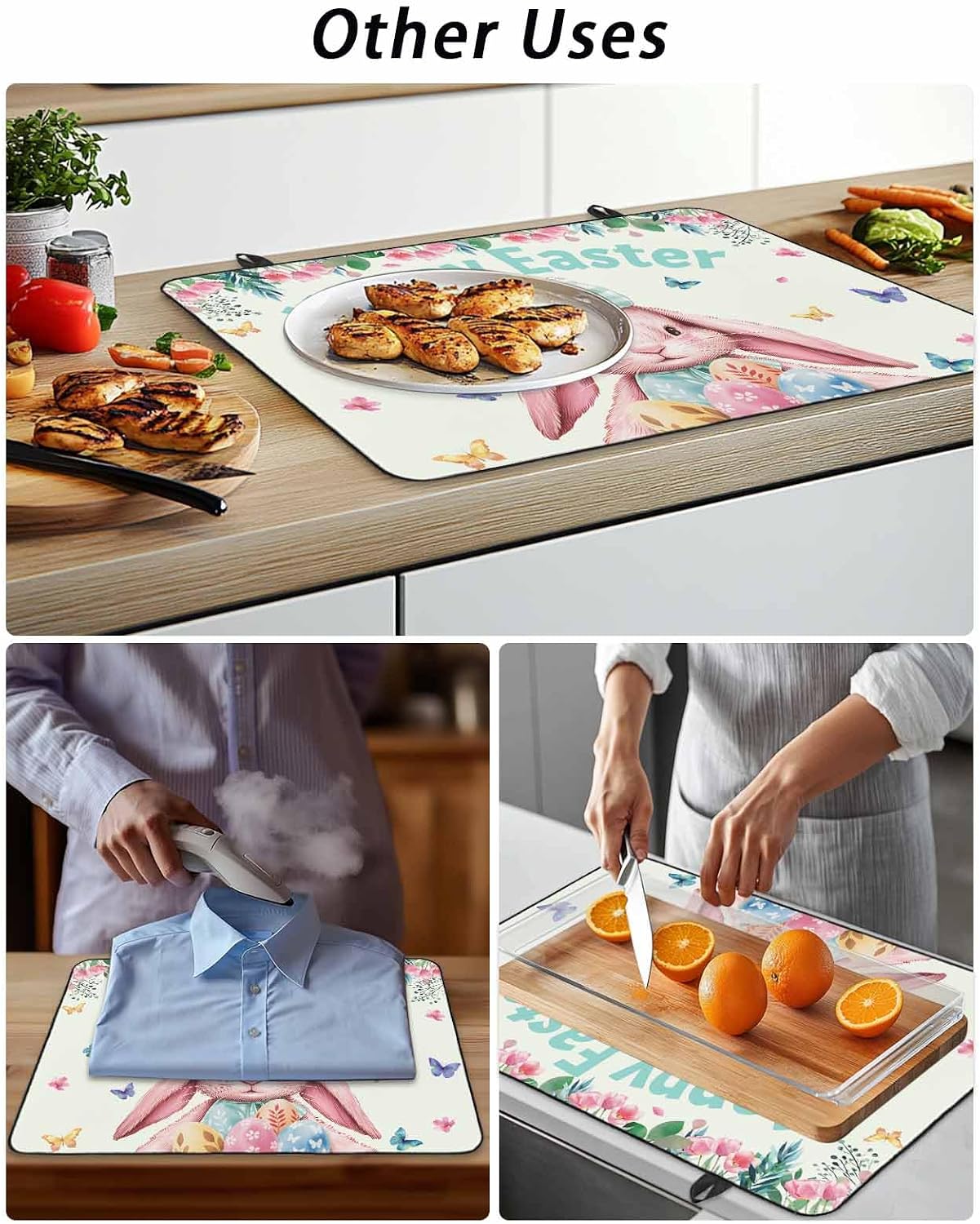 Easter Stove Top Cover for Electric Stove, Cute Rabbits Eggs Flowers Leaf Butterflies Watercolor Heat-proof & Non Slip Glass Top Stove Cover Protector, Kitchen Flat Cooktop Rubber Mat 36x21 Inches