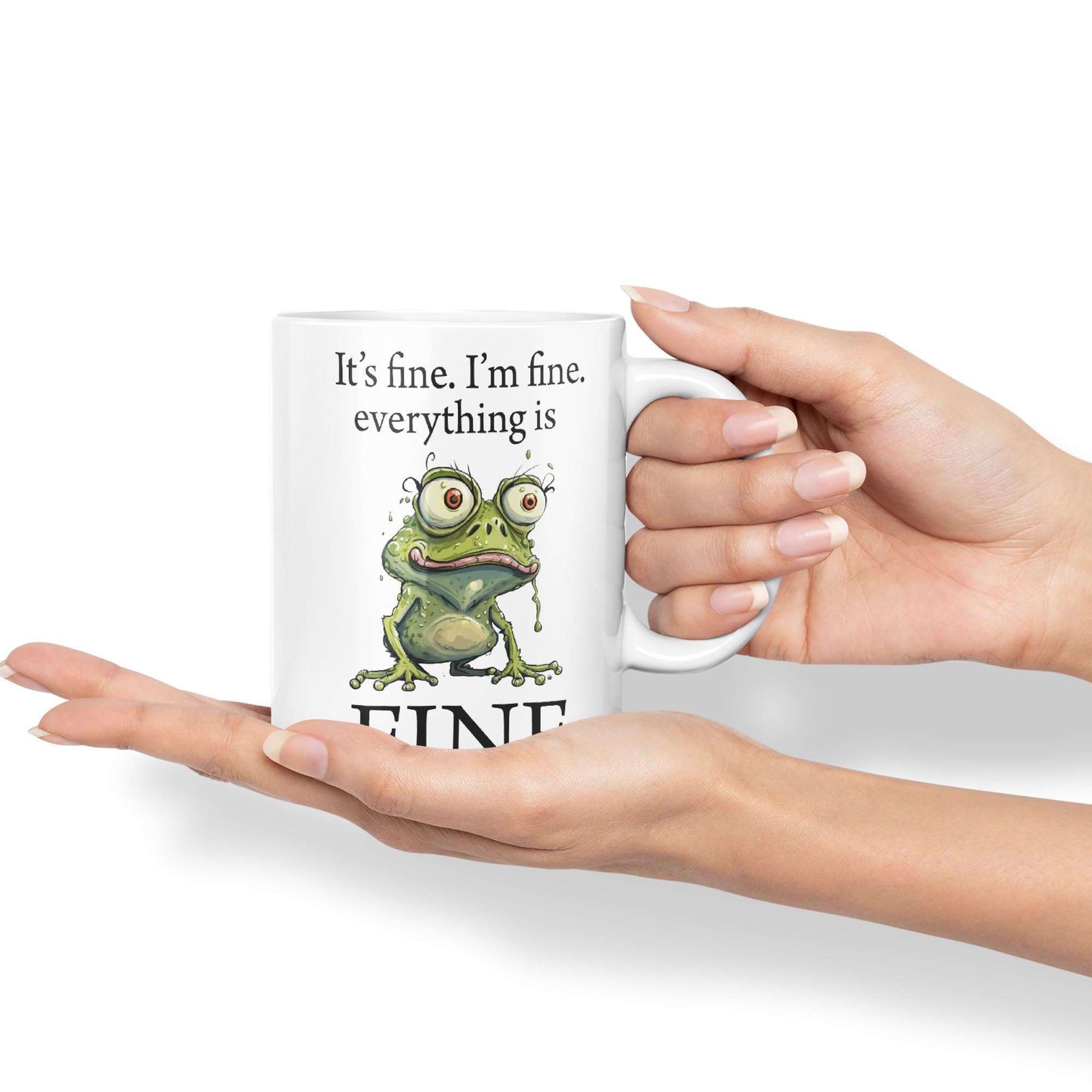 Vixar Frog It's fine I'm fine Everything is fine Ceramic Mug Coloured Mug Cup Gift Tea Coffee Father's Day Christmas (White) - Image 3