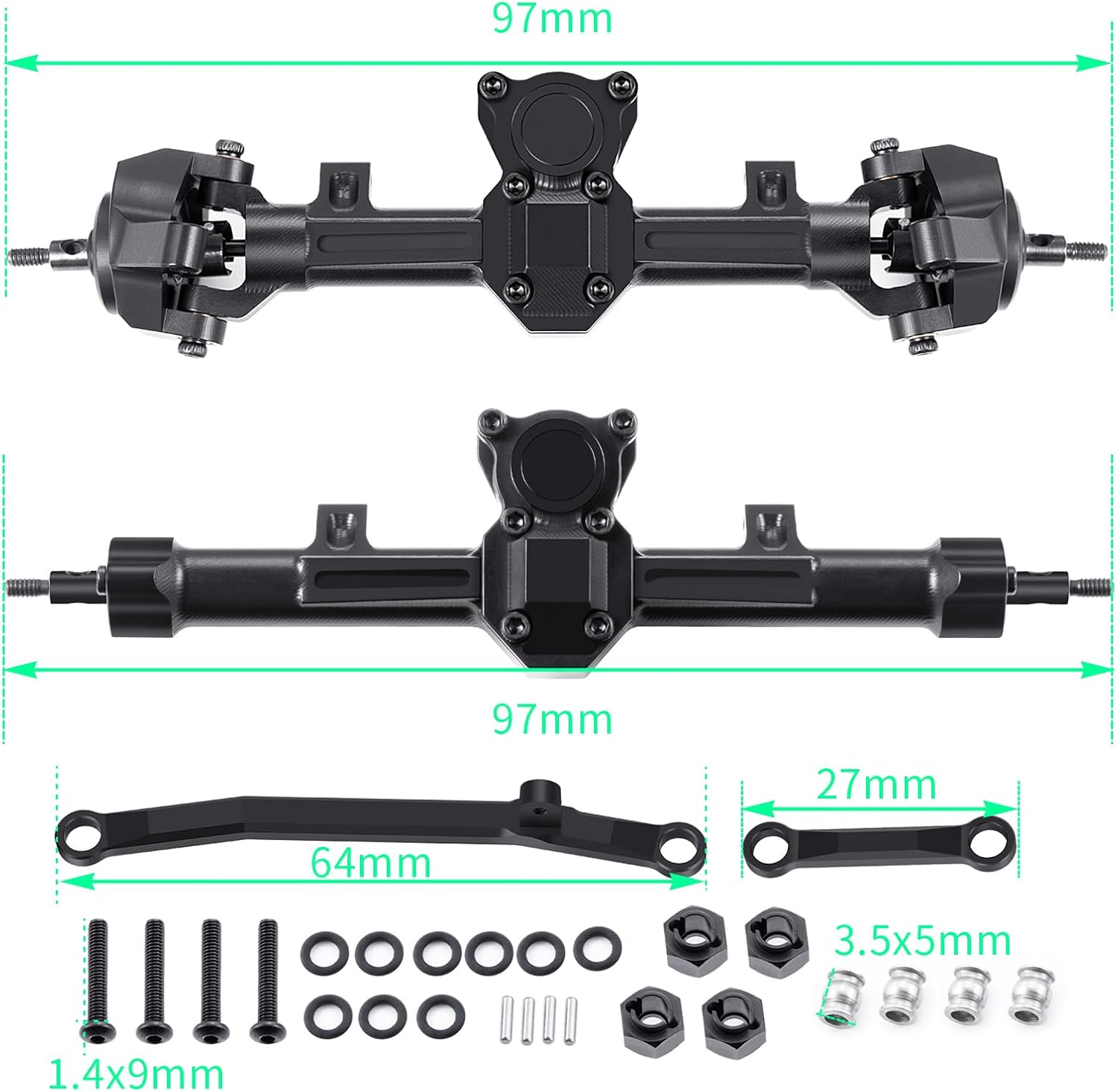 RCLIONS RC Car Shocks 33mm with Front&Rear Axles +4mm Extended for 1/24th AXIAL SCX24