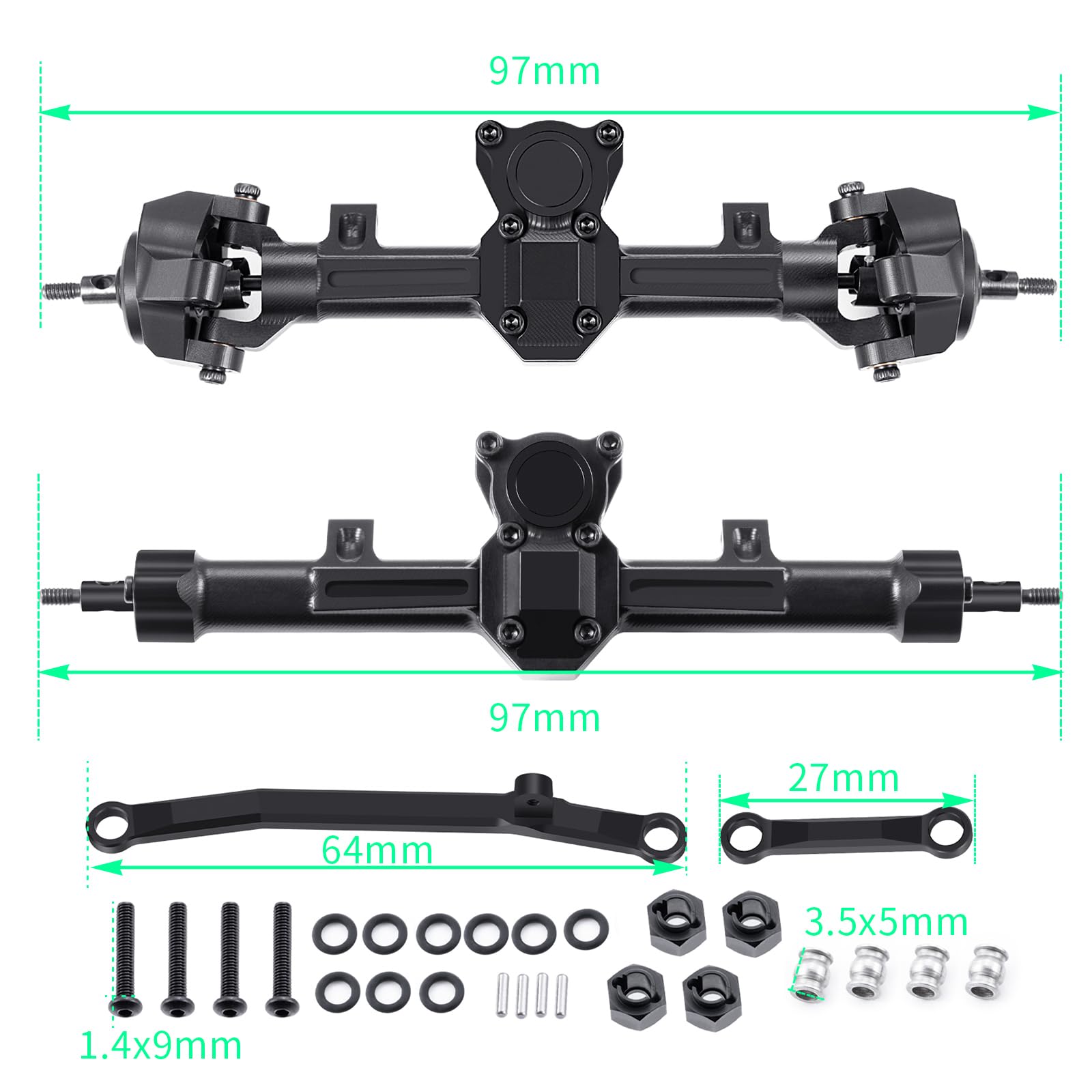 RCLIONS Aluminum Front&Rear Axles Complete Set for Axial SCX24 Deadbolt JLU C10 Gladiator Base Camp Dooge 1/24th RC Crawler Car Upgrade Parts