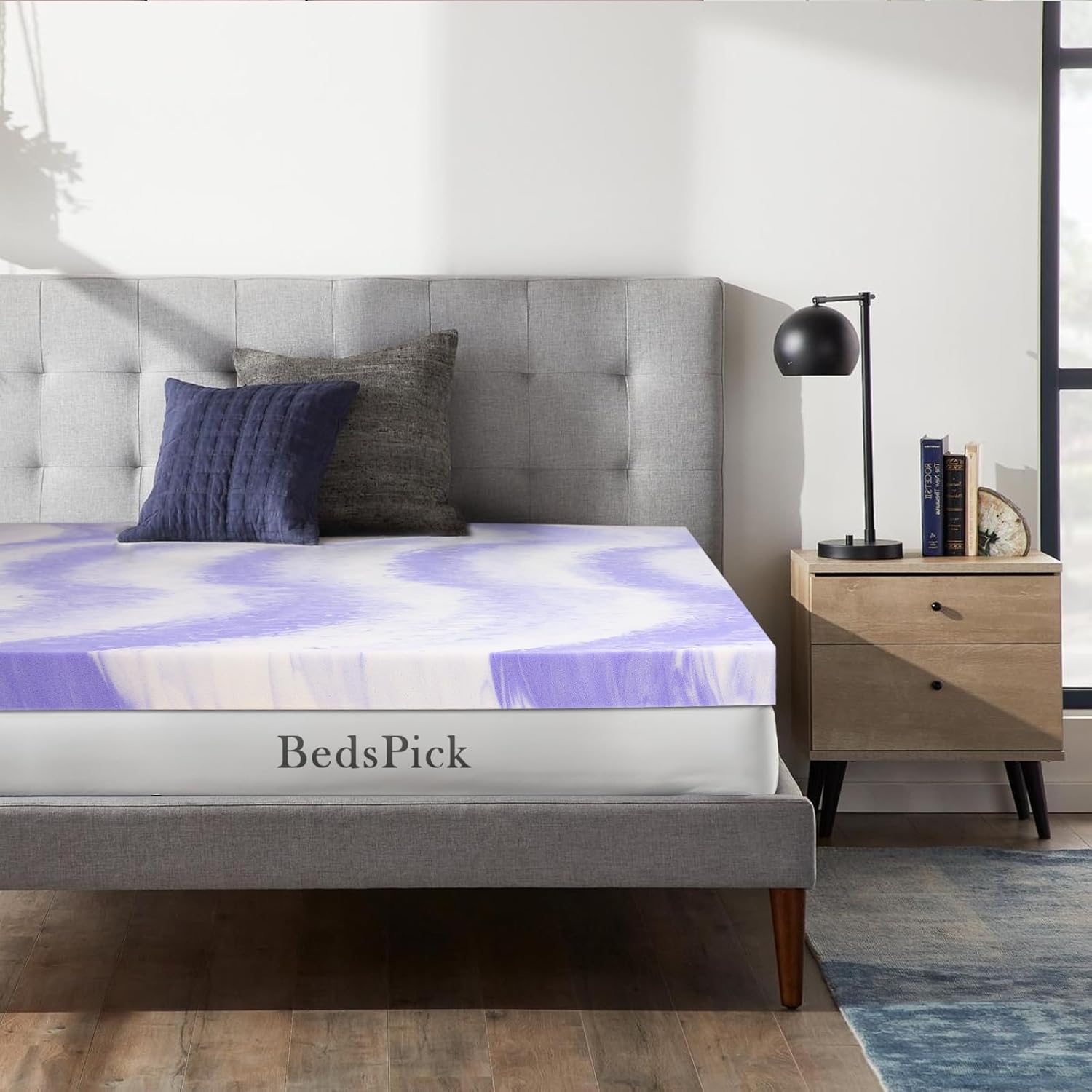 BedsPick 2 Inch Memory Foam Mattress Topper Twin XL, Gel