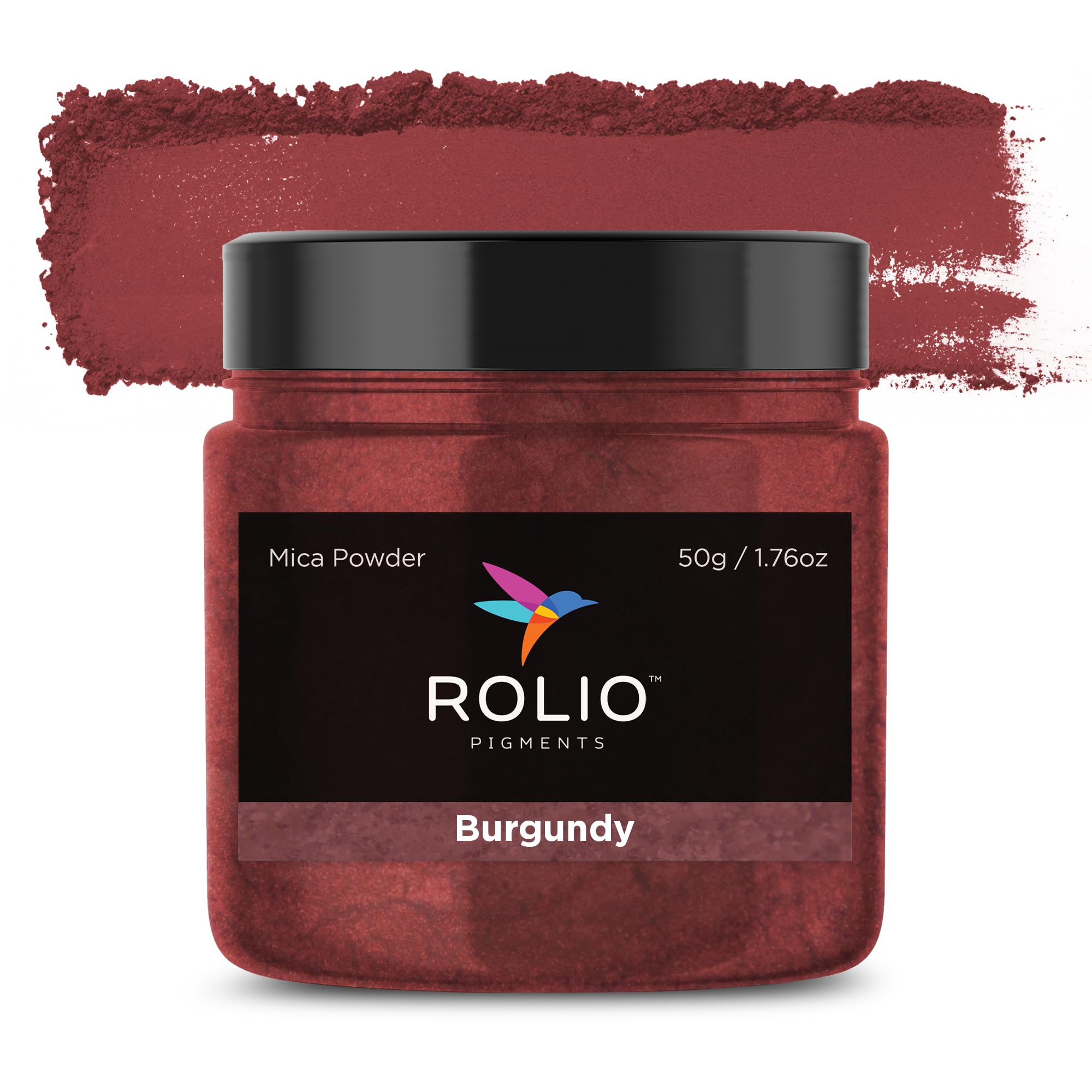 Rolio Premium Mica Powder - Burgundy (50G / 1.76oz) - 1 Jar of Red Pigment Powder for Epoxy Resin, Dye, Soap Making, Nail Polish, Paint, Candle Making