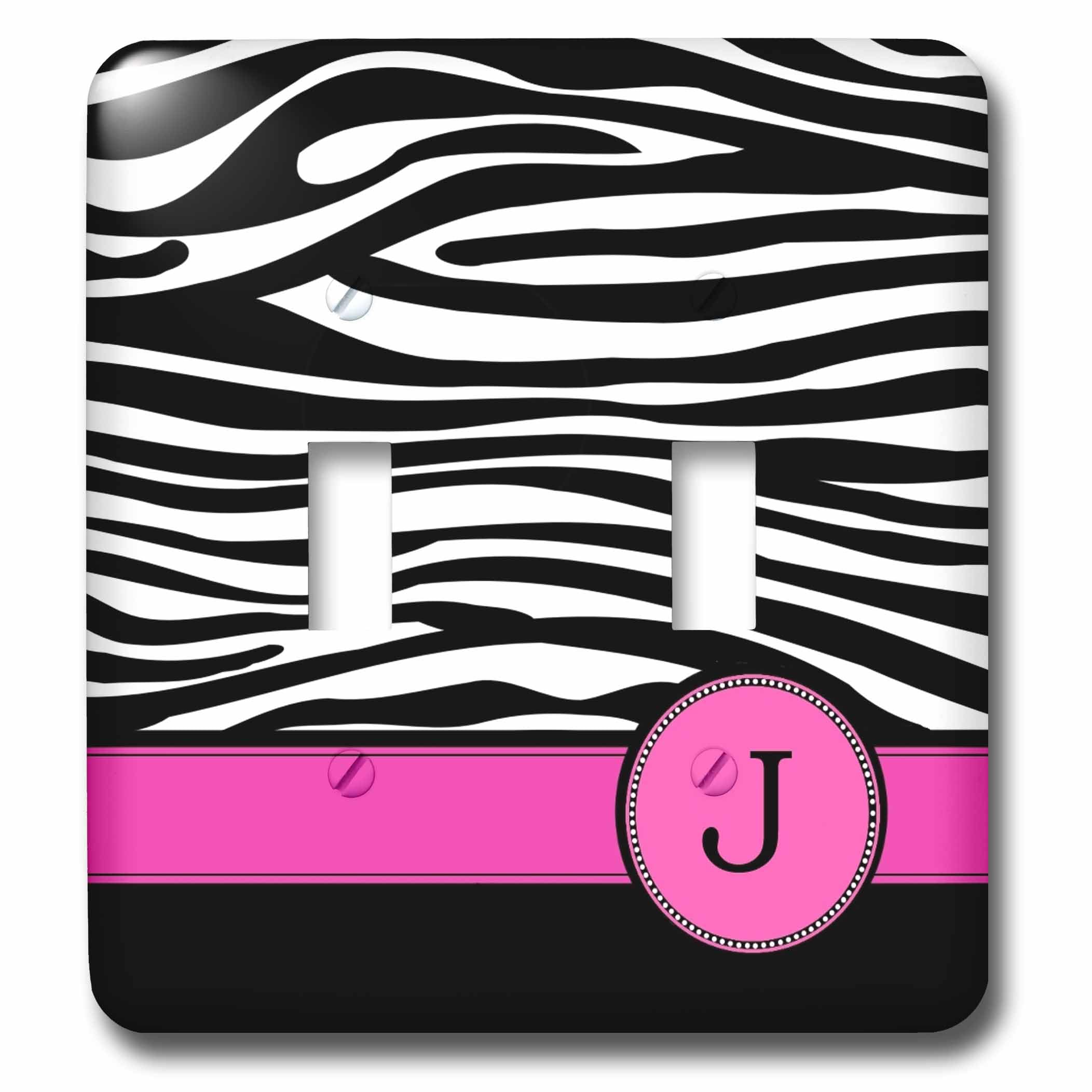 Interruptor doble de cebra con inicial rosa J para decorar tu pared