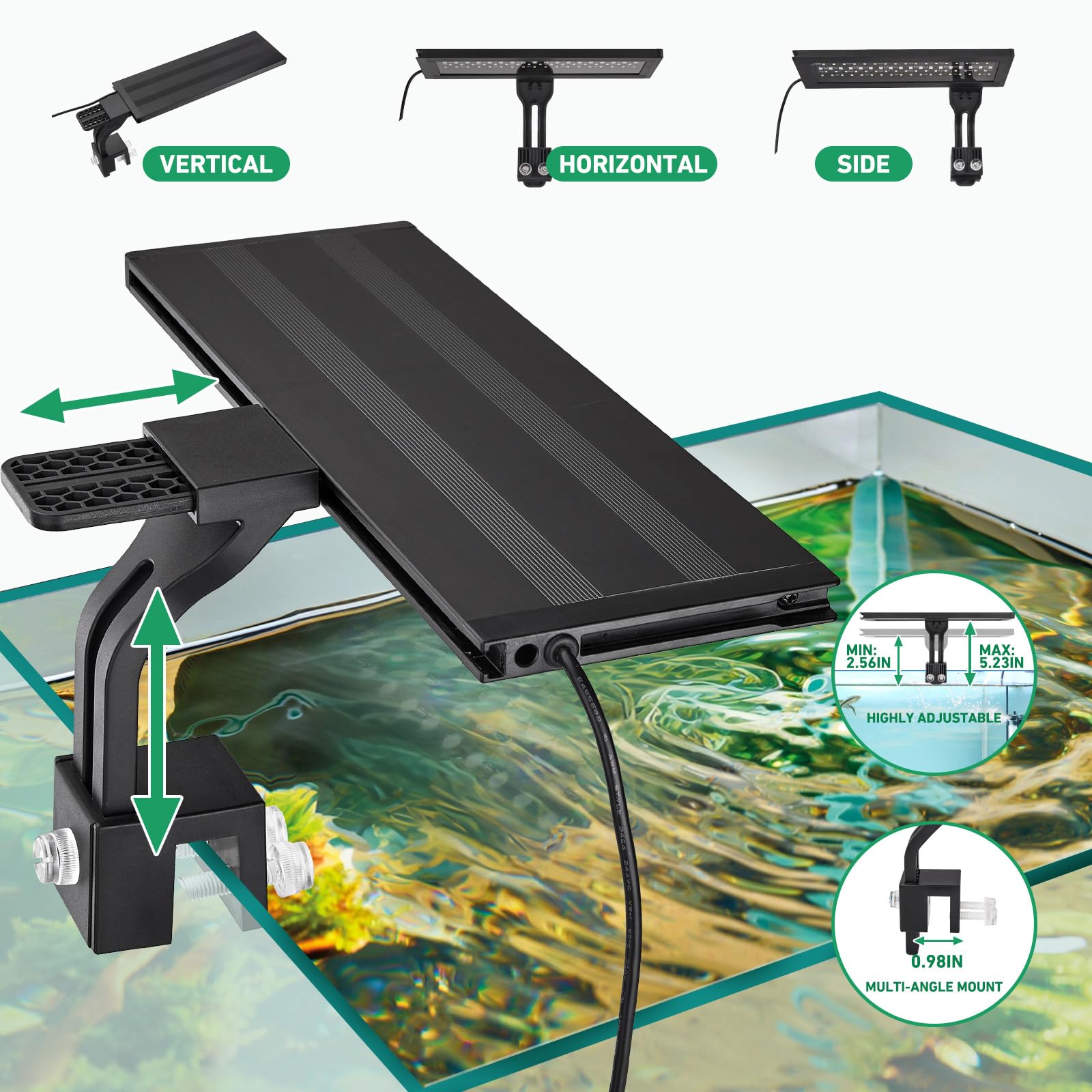 24/7 LED Aquarium Licht - Simuliert Morgendämmerung bei Dämmerung, Vollspektrum, einstellbare Helligkeit, Clip-Licht für Aquarien, 30,5 - 61 cm