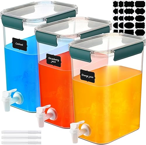 Mumufy Juego de 3 dispensadores de bebidas de plástico para fiestas, dispensador de bebidas de limonada para refrigerador con espita, contenedor de