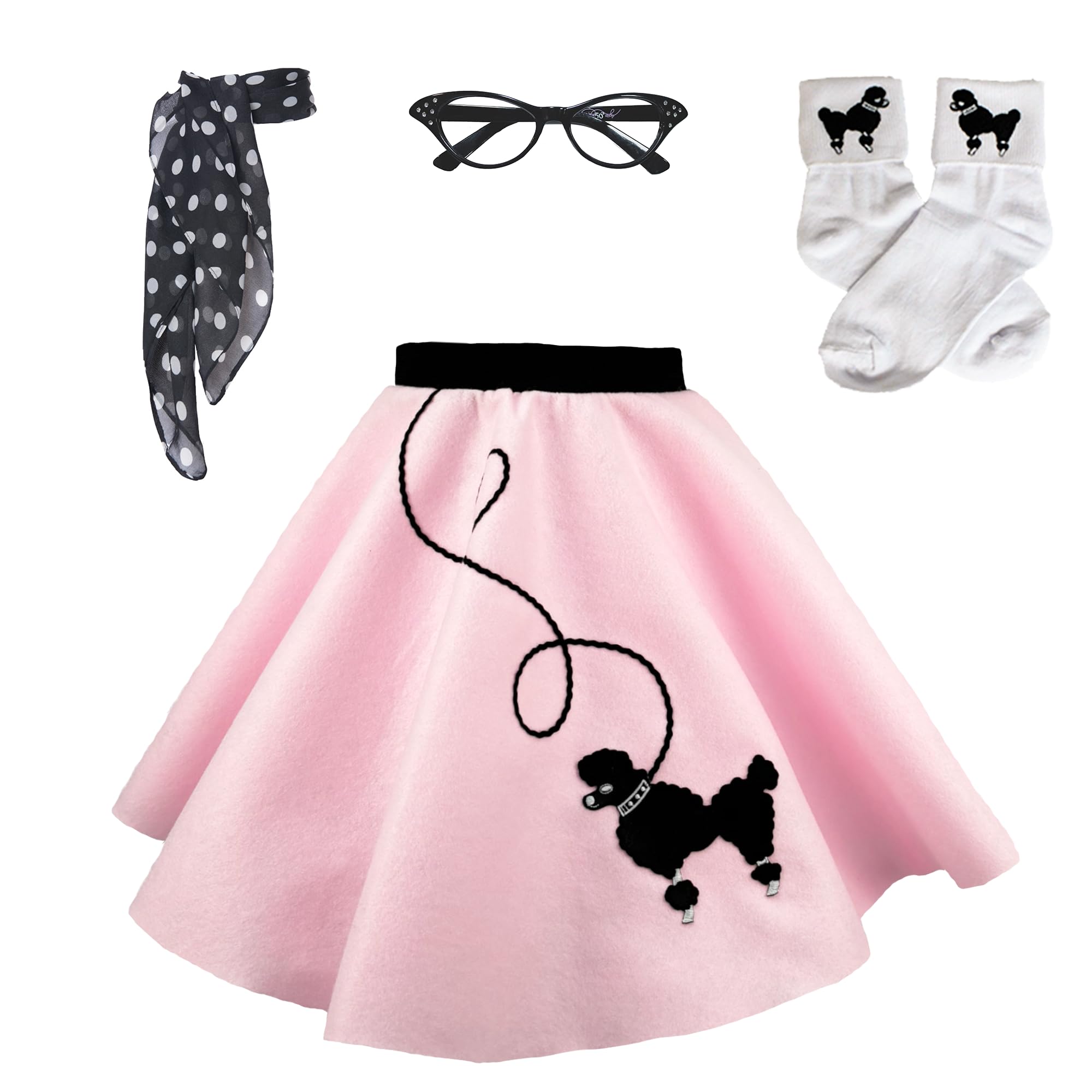 Hip Hop 50's Shop 1950s Girls 4 Piece Poodle Skirt Costume Outfit for Kids