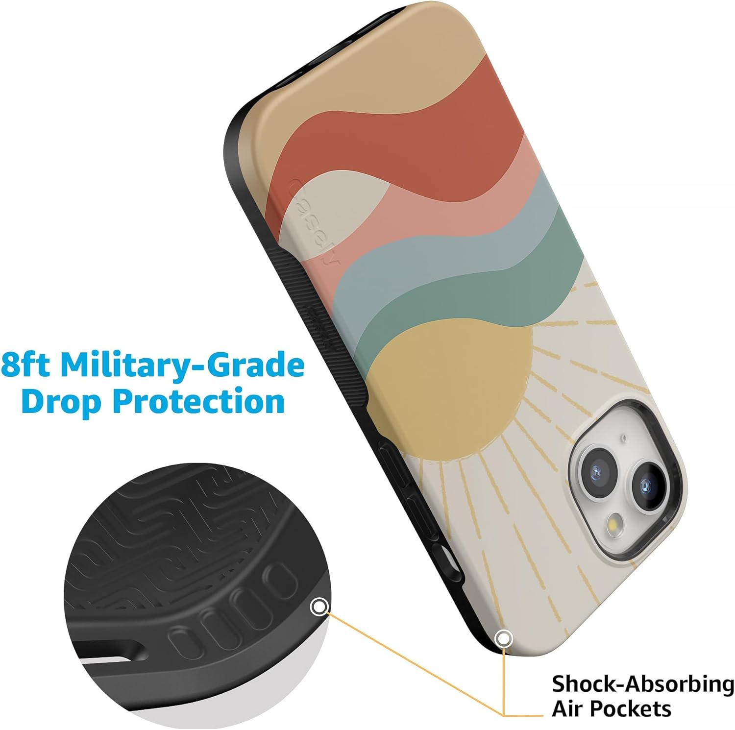 Casely iPhone 15 Plus Case | Here Comes the Sun | Colorblock Sunset | Bold Protective Design | Compatible with MagSafe