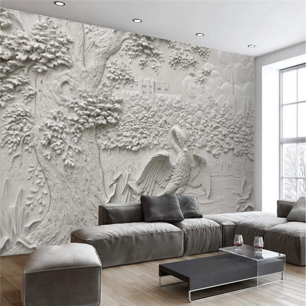 TIANXINBZ Custom Modern Wall Paper Living Room Background White Reliefs Tree Art Wall Covering Home Decor Mural Wallpaper,250cm(W) x175cm(H)