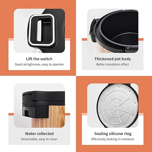 Miniatura 7 de Calentador de arroz comercial de 15l3.96 galones 80 taza 110 V calentador eléctrico de alimentos con función cálida solamente, calentador de