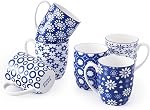 AntoKueh White Ceramic Coffee Mugs, 14OZ Porcelain Mugs, Set of 6 with Handle for hot Cocoa, Tea, Milk, Cappuccino, Bone China