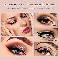 Vista 3 de Raffaello - Juego de 3 brochas de maquillaje ultrafinas para cejas de precisión en ángulo, cerdas sintéticas libres de crueldad animal, sombra