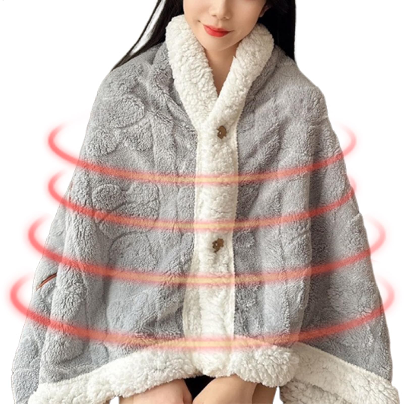 Châle Couverture Cape en Flanelle Douce Boutons | Couverture Portable Adulte Pour Bureau Hiver Lecture Canapé Lit Fauteuil Camping
