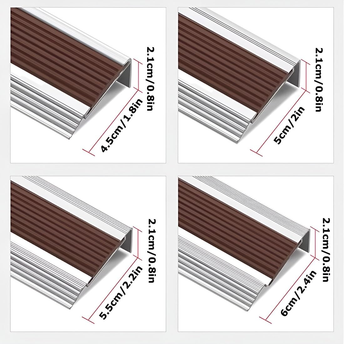 Perfil antideslizante de aluminio para escalera, 100/120/130 cm, con protección de esquina de goma para escaleras (120 x 5 x 2,1 cm), solución segura