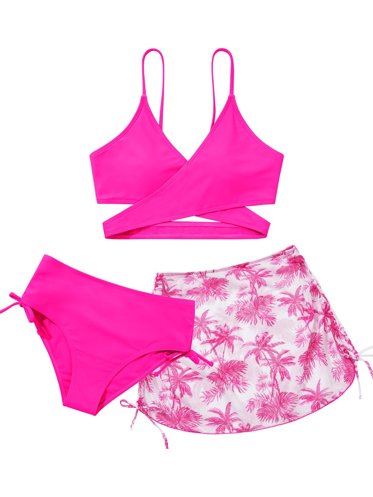 Girls 2 Piece Swimsuits with Skirts Criss Cross Swim Bathing Suits Teen Girls' Swimwear Adjustable Strap Bikini Set