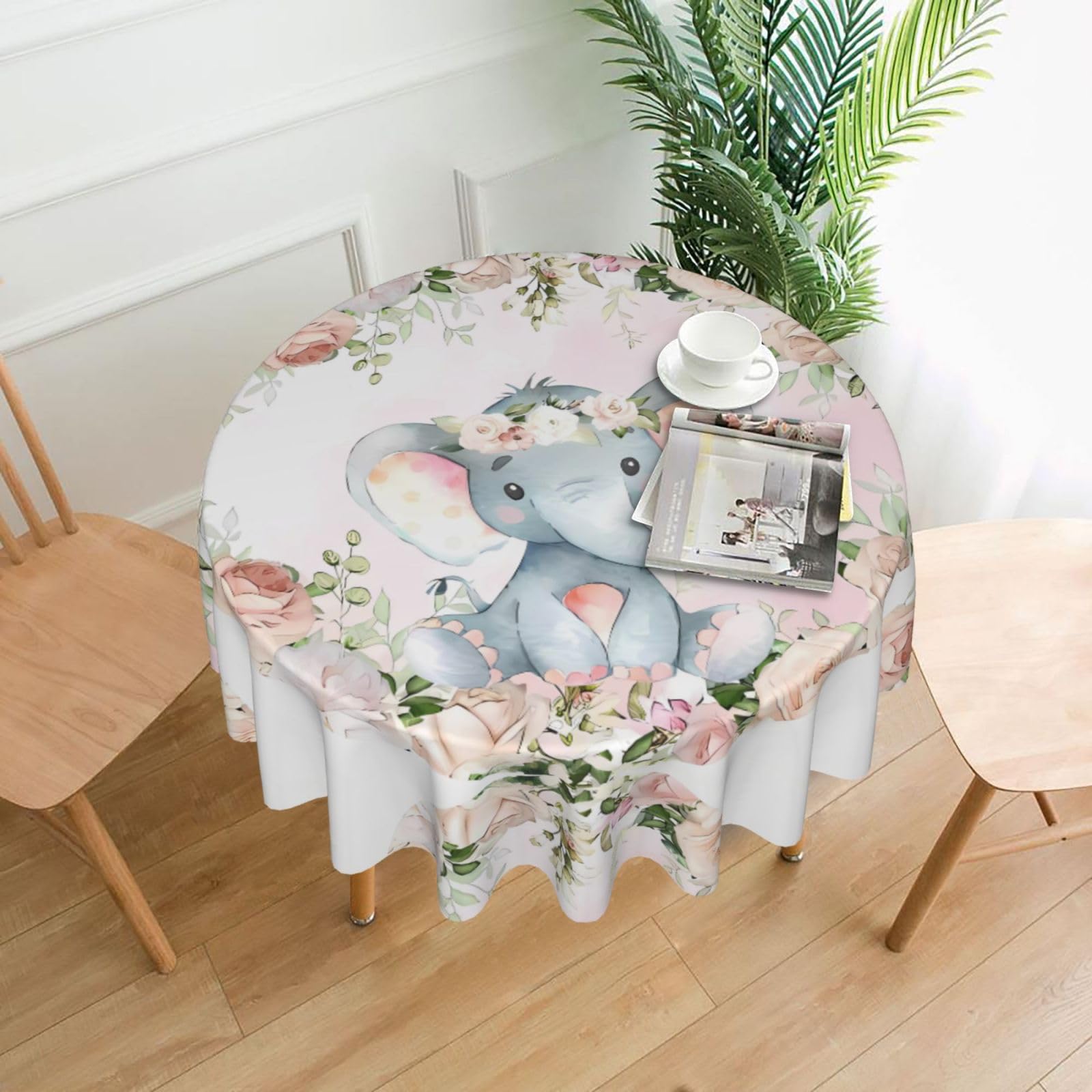 WHJSSF Cute Elephant Prints Round Decorative Tablecloth 60in - Elevate Your Dining Experience with a Stylish & Protective Table Throw