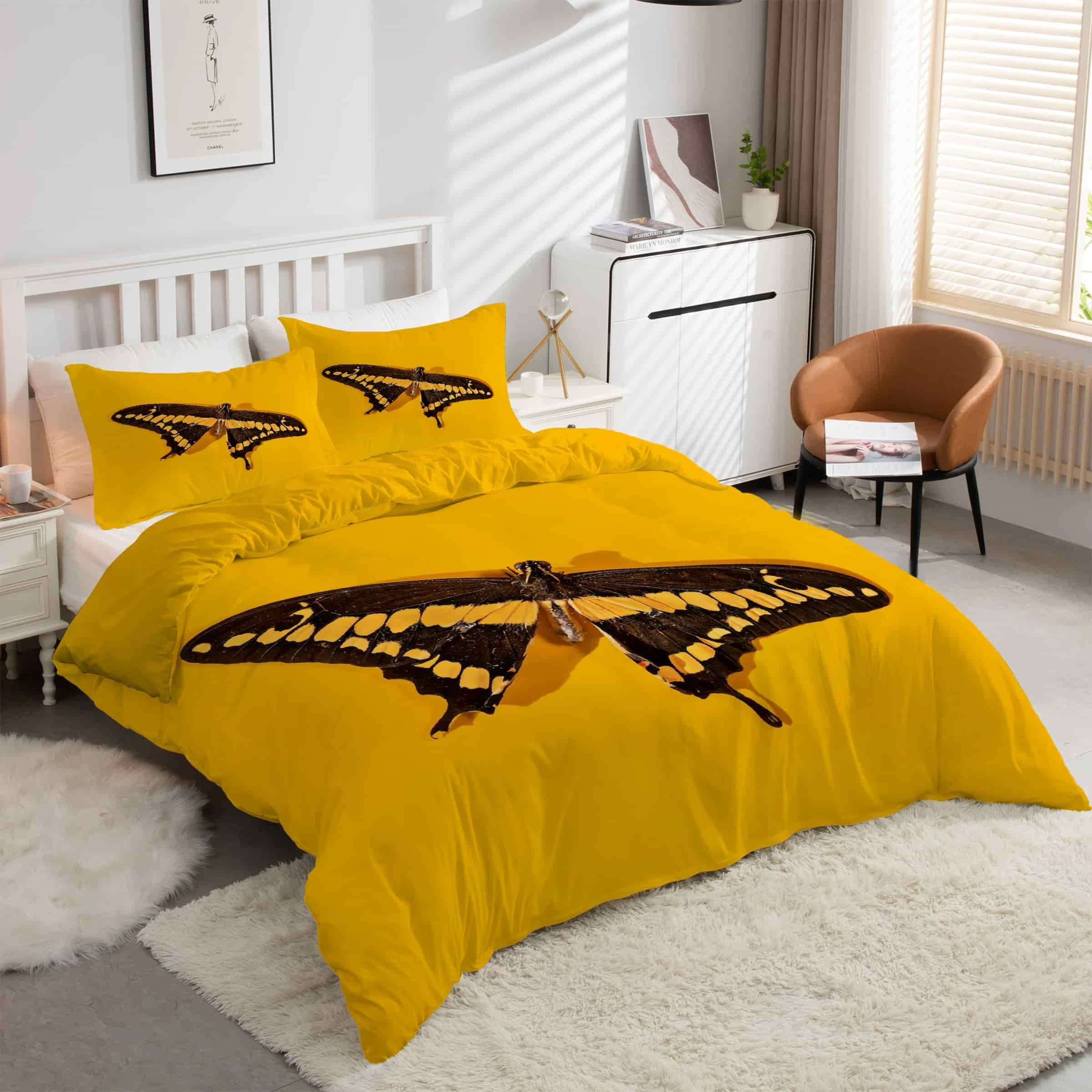 Housse de Couette 200x200 Papillon Jaune pour Déco Chambre Printanière