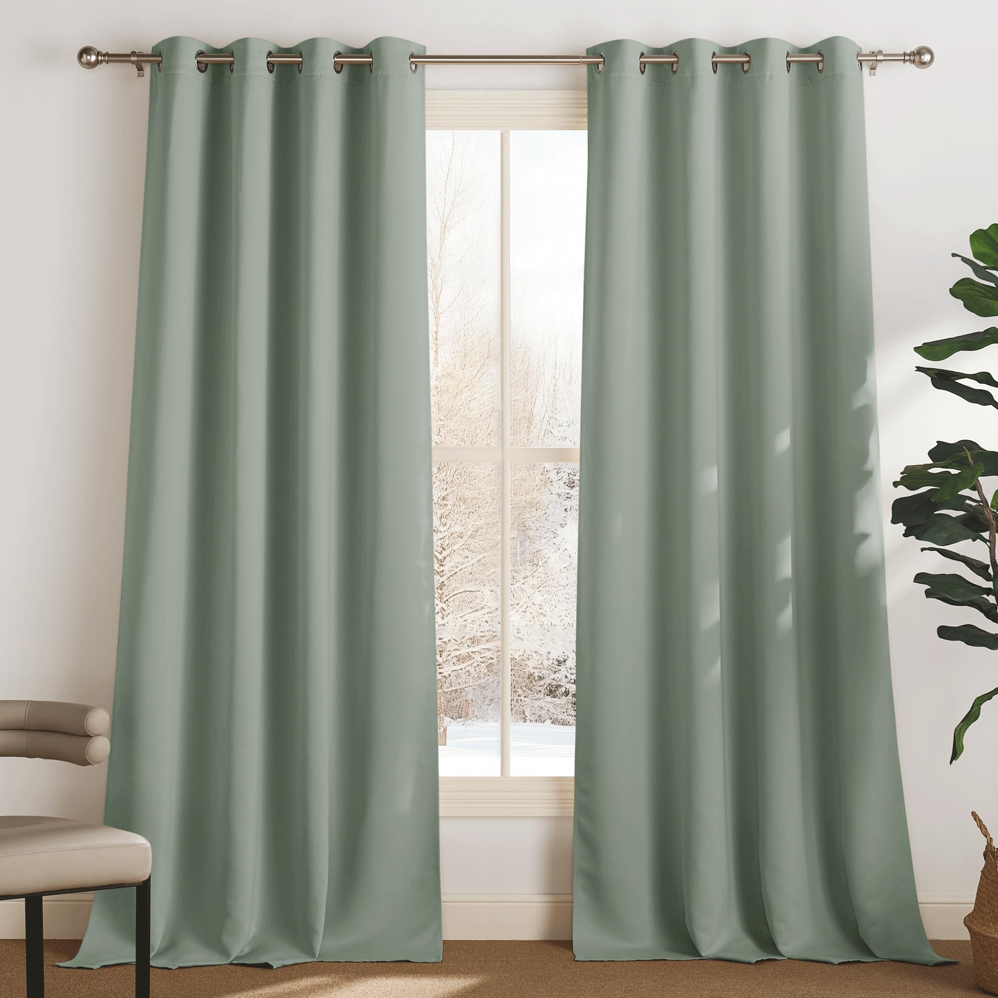 PONY DANCE Tende Soggiorno Moderne 2 Pezzi L 140 x A 350 cm Tende Verde Salvia Termiche Isolanti Curtains Oscuranti con Anelli Camera da Letto e Salotto Eleganti