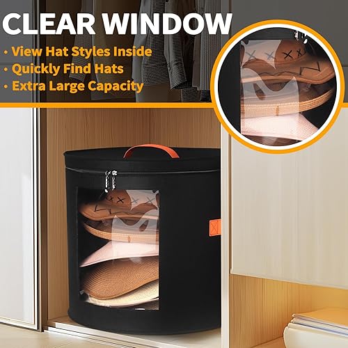 Miniatura 10 de kushon Oversized Hat Storage Box for Women & Men19" D x 17" H Cowboy Hat Boxes with 1 Wood Hook Felt travel Round Hat Organizer Box with Dustproof