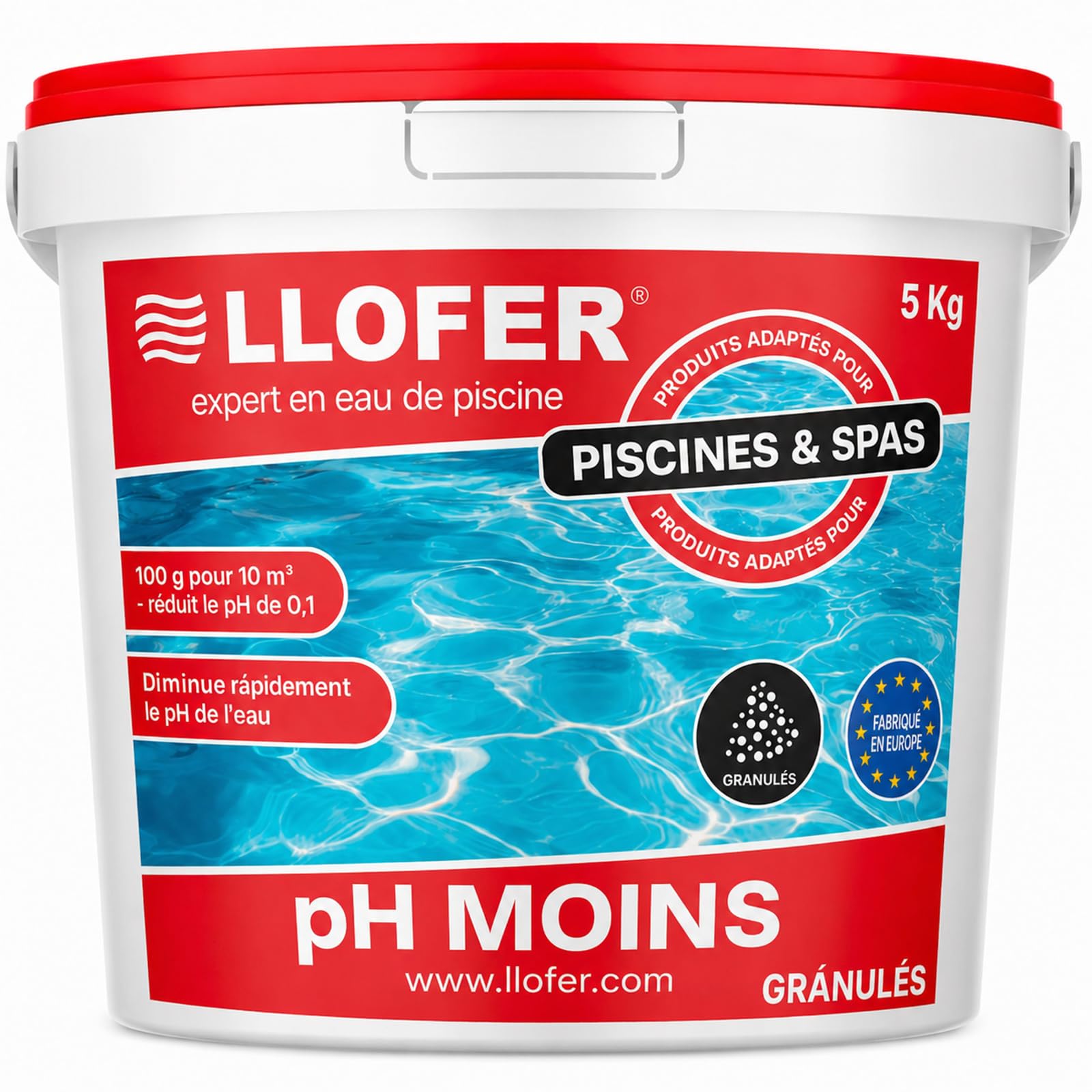 Poudre pH Moins (Baisse Le PH) - 5kg - Réducteur pH pour Piscine et Spa - Améliore la Qualité de l'eau - Correcteur de pH - Bénéfique pour la Santé