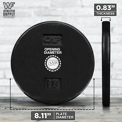 Miniatura 9 de CAPHAUS Placas de peso de hierro fundido sólido estándar negro con agujero central de 1 pulgada para mancuernas estándar y asas de mancuernas,