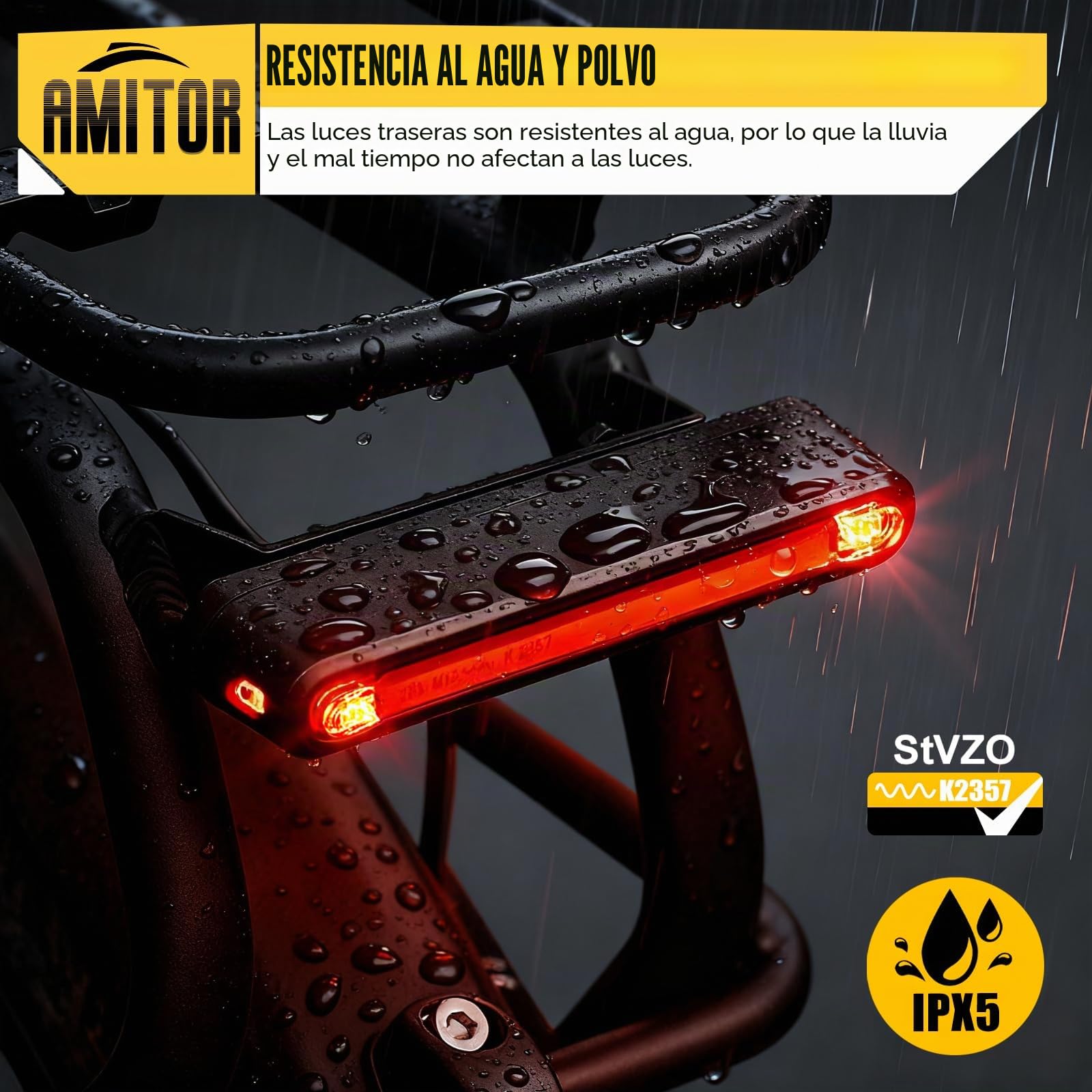 Ebike - Luz trasera para bicicleta eléctrica (6 – 12 V, con luz de freno, homologada por StVZO, luz trasera LED para bicicleta eléctrica con cable, luz trasera segura y fiable, portaequipajes)