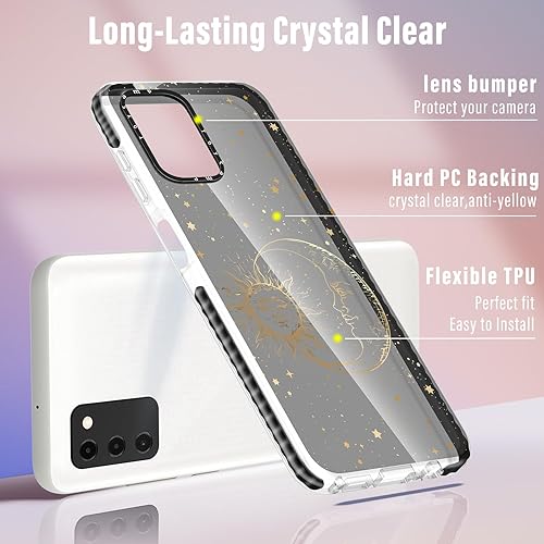 Miniatura 4 de Toycamp Funda para teléfono Samsung Galaxy A03S con soporte de anillo, diseño de fantasía con purpurina de sol, luna, estrellas, fantasía para