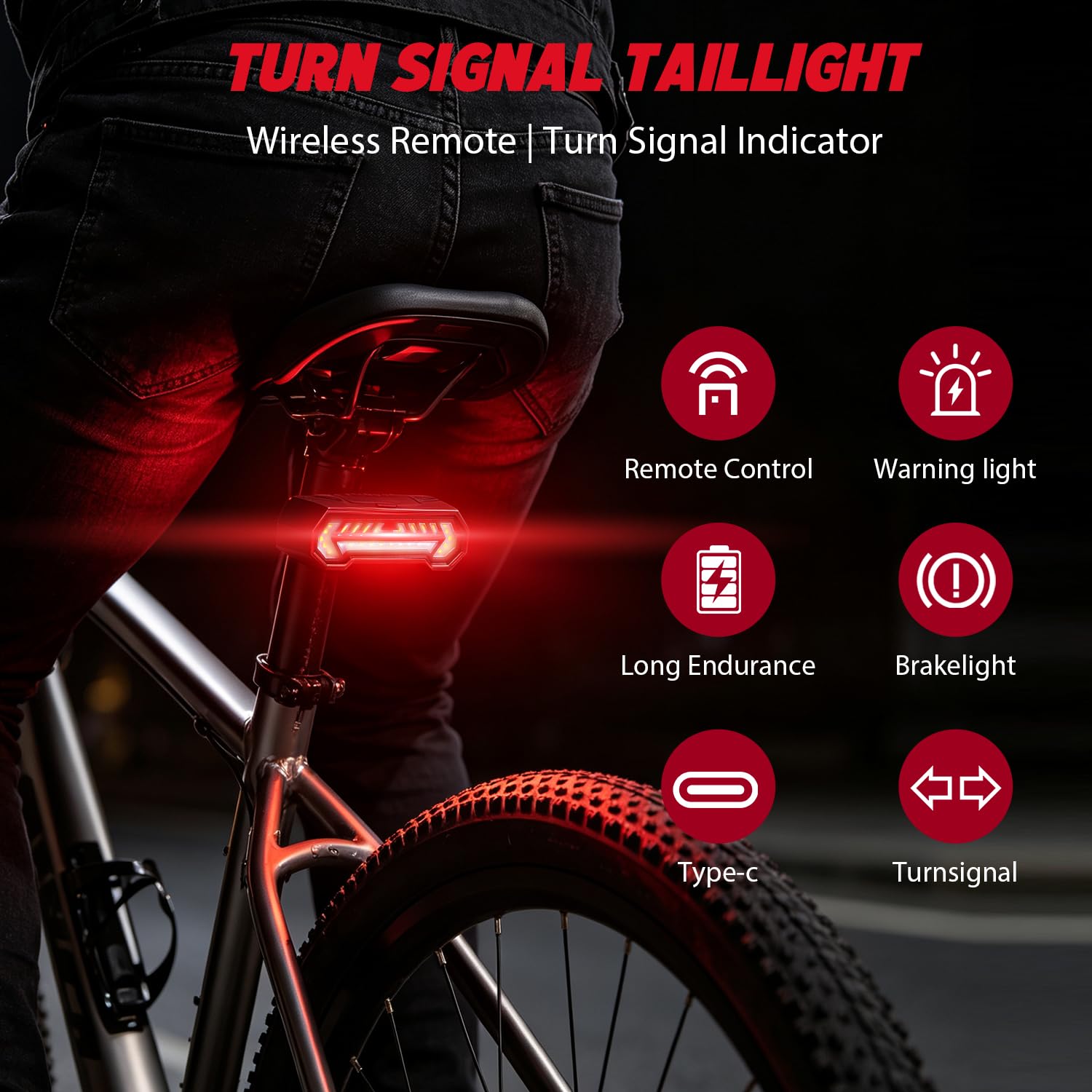 Feu Clignotant arrière pour vélo, feu arrière sans Fil Rechargeable par USB avec télécommande Alerte sonore et Projection virtuelle de la Voie 5 Modes étanche IP65 Signal de sécurité Anti-Collision