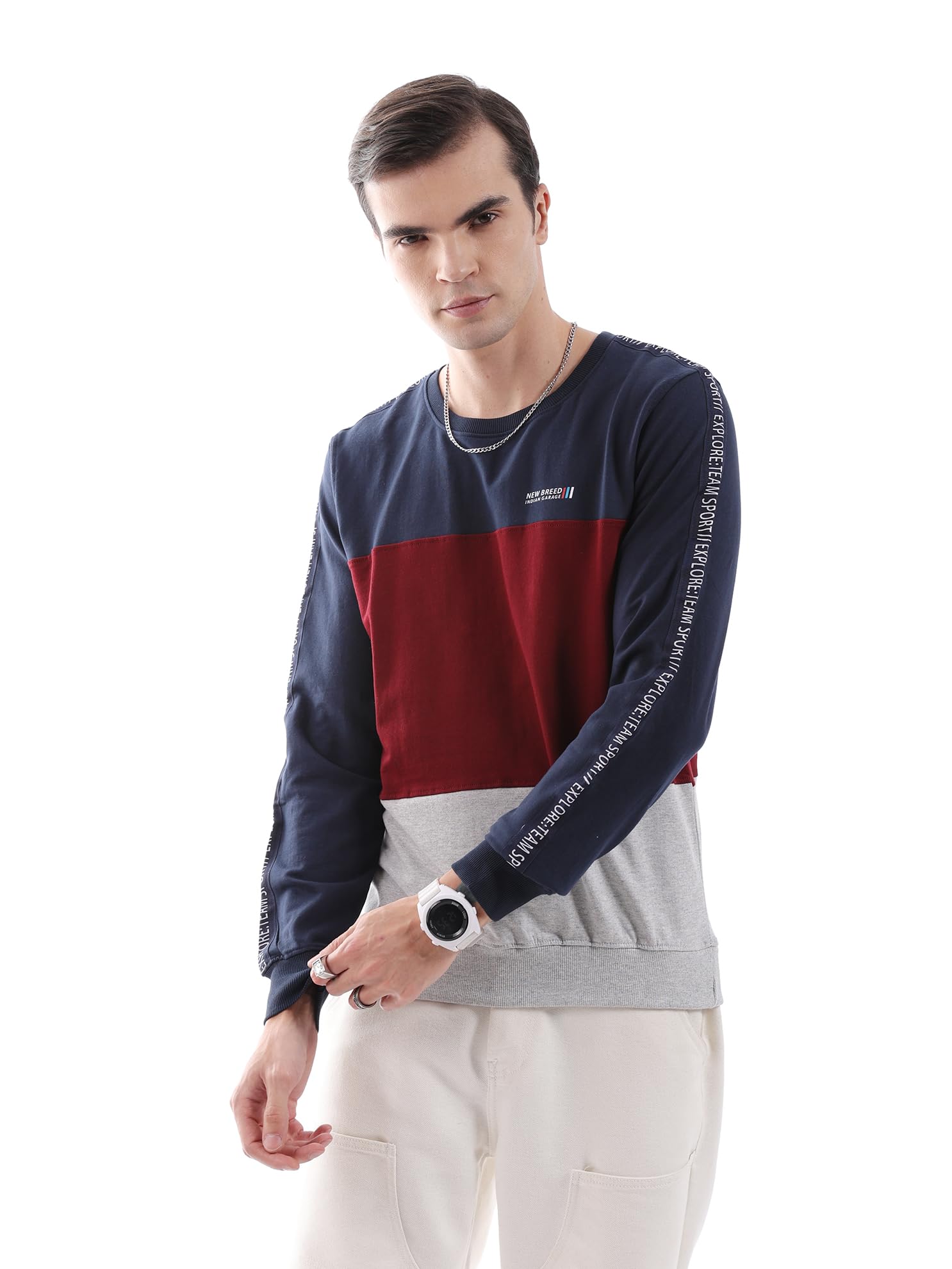 Men Slim Fit Solid Crew Neck Overhead Sweatshirt-image-38