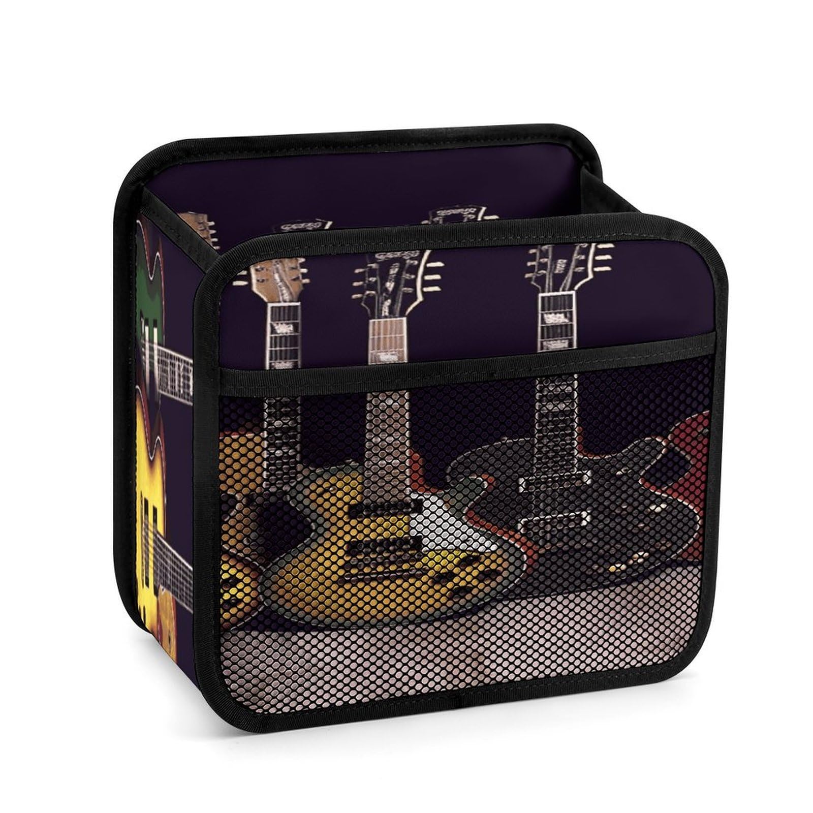 Btcowzrv Style Guitar Collection Car Seat Back Organizer, Pu Leather Hanging Backseat Car Organizer With Elastic Mesh Pocket, Storage Bag For Most Vehicles