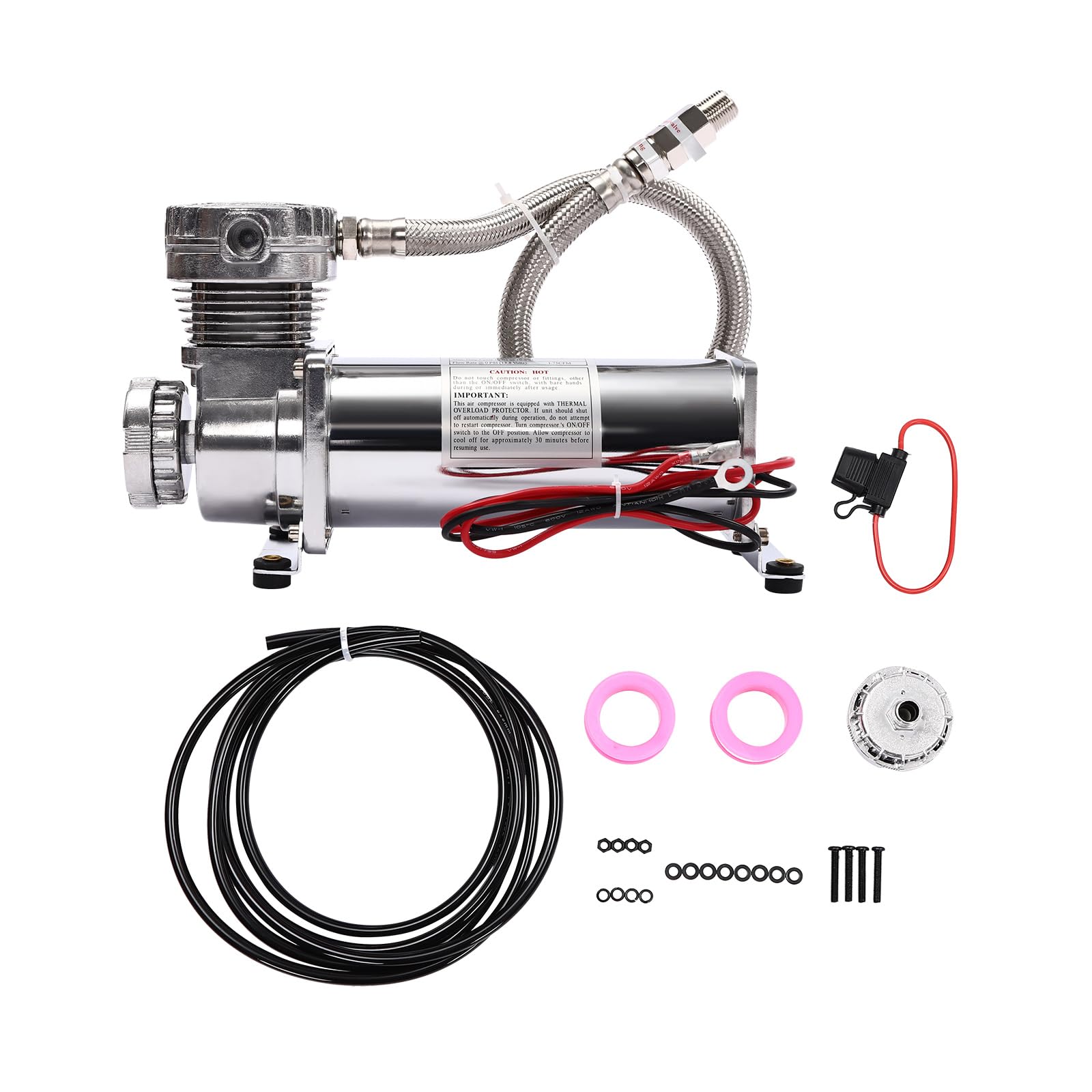 Air Compressor Kit 200PSI 3/8 NPT, Heavy Duty Air Train Horn/Air Ride Suspension Compressor 12V, Heavy Duty Air Compressor for Car Horns, Pneumatic Suspension Systems Silver
