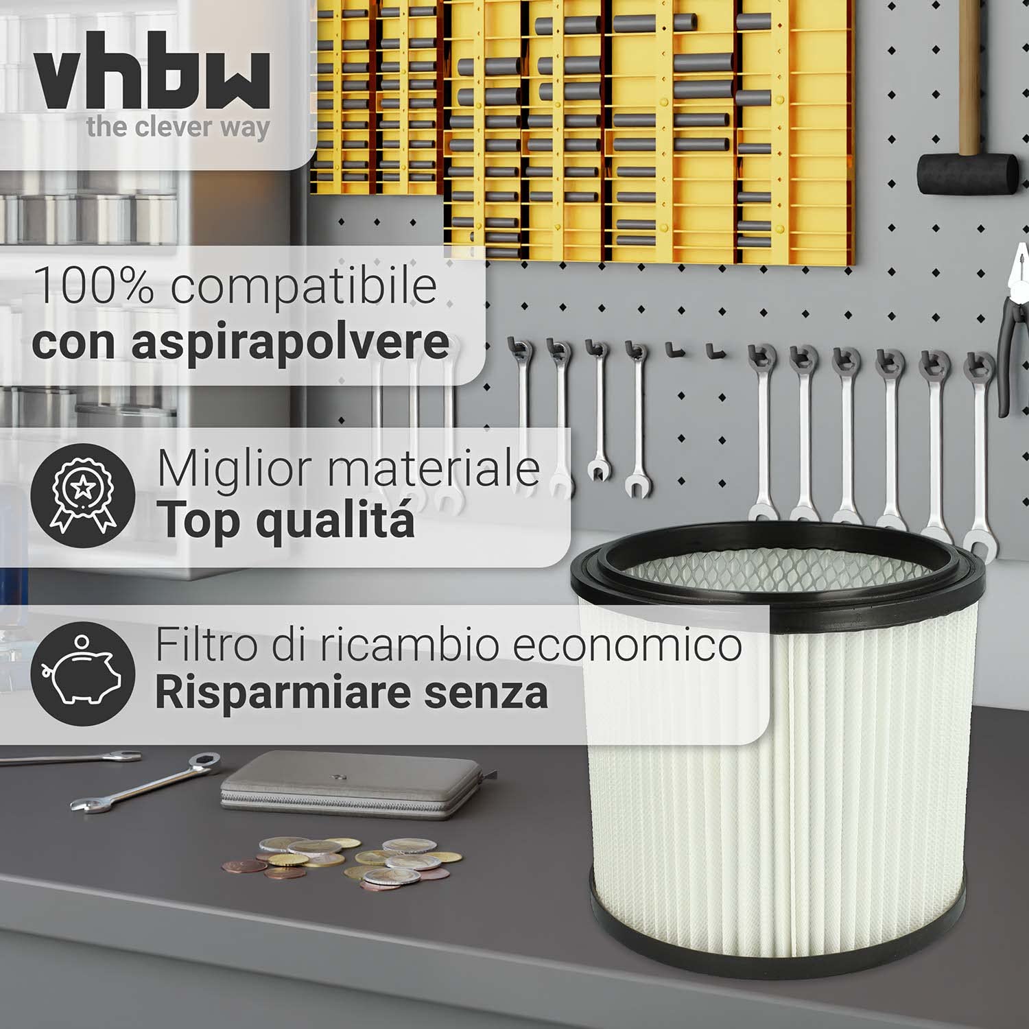 vhbw 5x filtro a pieghe piatte compatibile con Güde, Rio Inox, NTS 1200, NTS 1600 I, NTS 1250 aspirapolvere - bianco