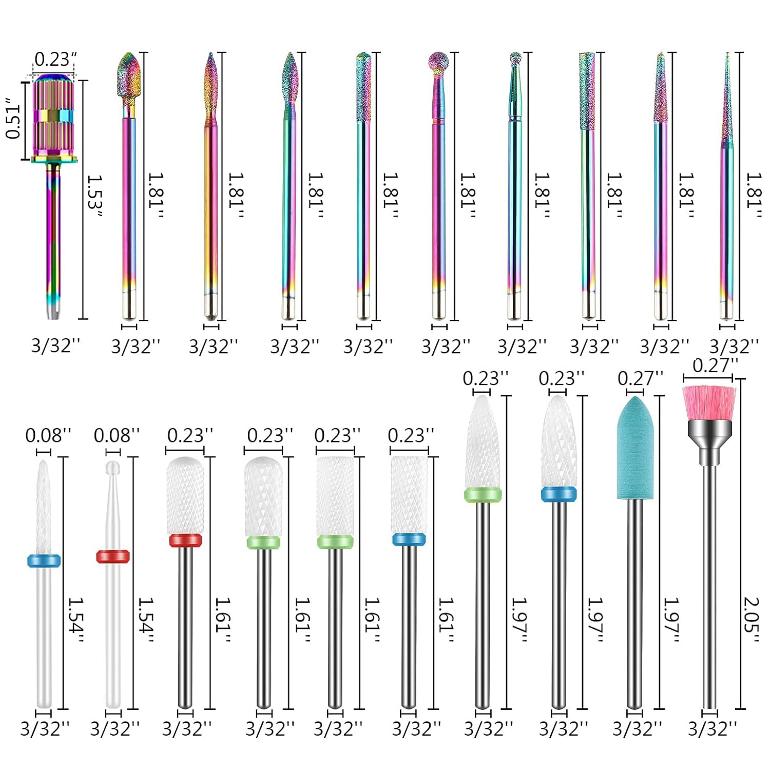 Gasea 20pcs Nail Drill Bit Set, Professional 3/32'' Ceramic Diamond Carbide Acrylic Gel Nail Art Tool Kit - Image 2