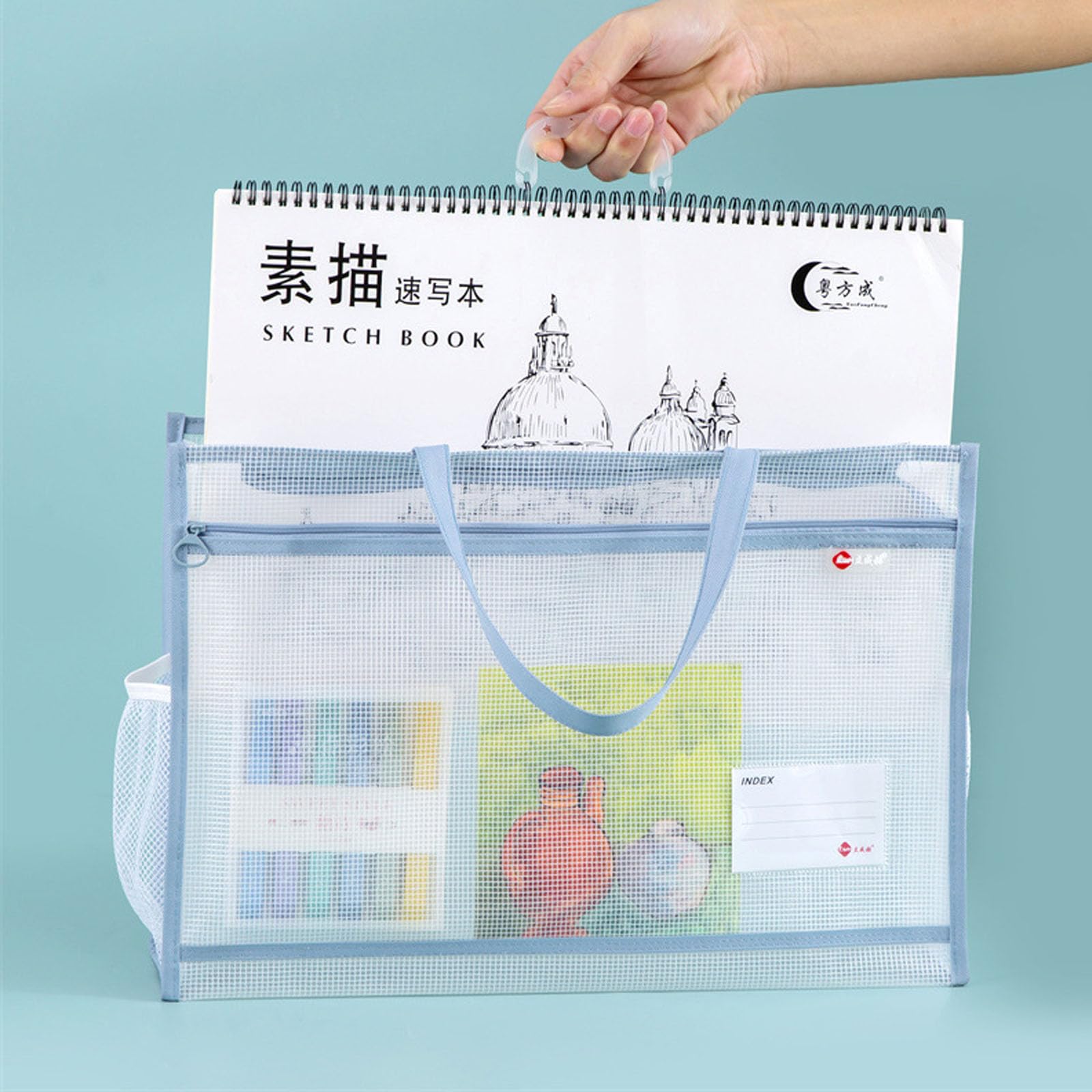 2PCS A3 Art Portfolio Case Waterproof Art Portfolio Bag Transparent Mesh Artist Folder Carry Case Zipper Portfolios Organizer for Artworks Handle Poster Carrying Storage Bag Clear Handbag Files Tote - Image 4