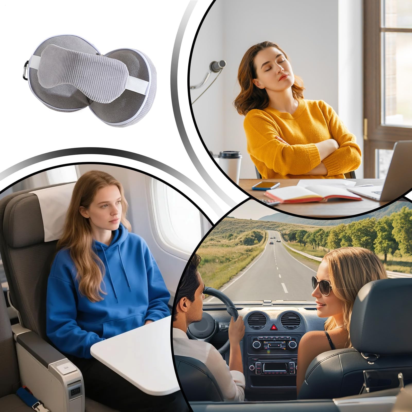 XJBTBA Lekka poduszka podróżna, miękka poduszka samolotowa, zagłówek podróżny z osłoną oczu, wygodna poduszka pod szyję, poduszka kempingowa o ergonomicznym stylu, akcesorium wakacyjne do spania w