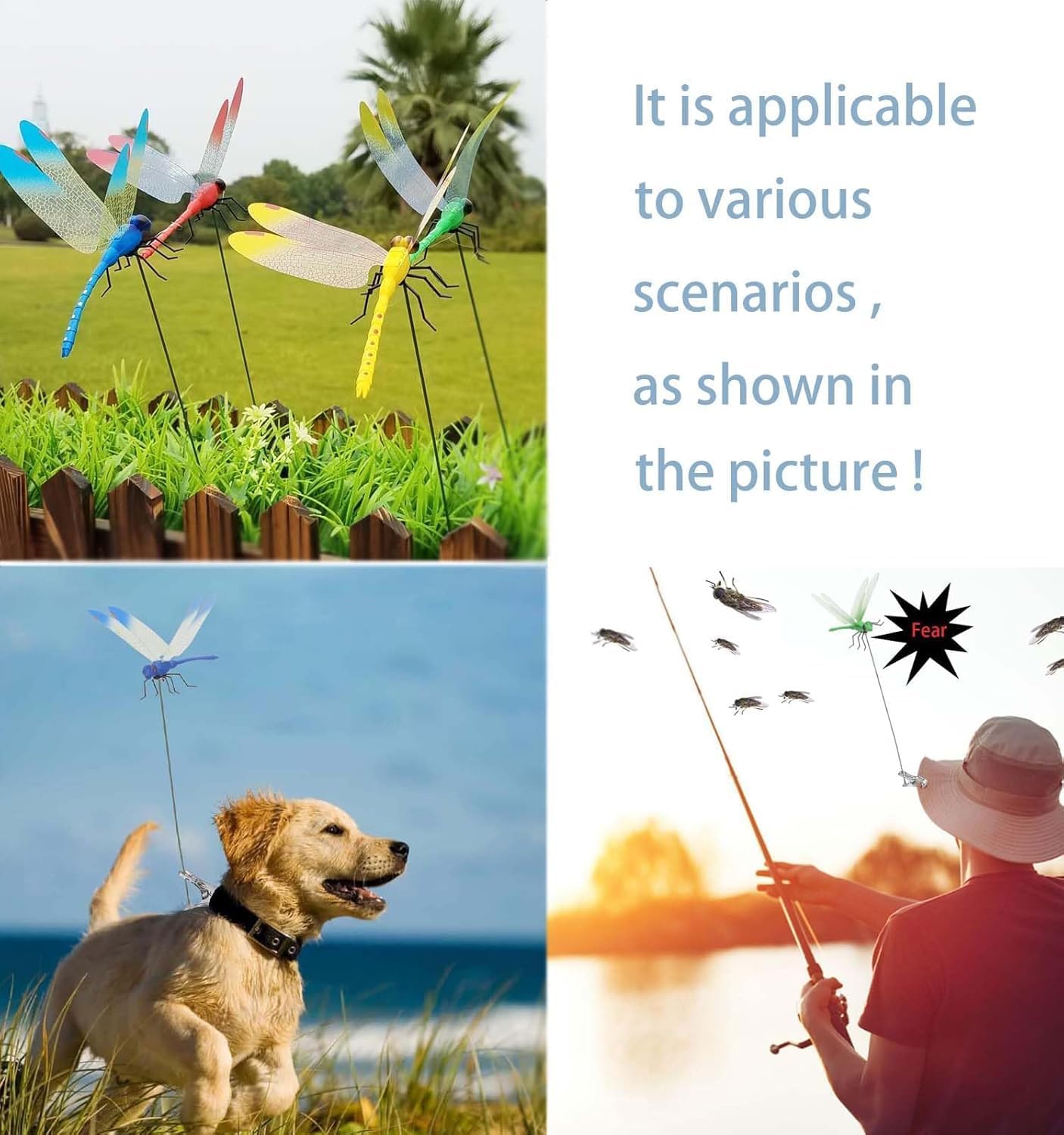 20Pcs Dragonfly Dragon Fly Clips for Bugs Repellent Decor 3D Garden Outdoor Flying Butterflies Decorations Fake to Keep Away Metal Bamboo Stakes Decorative Yard Ornaments Hat Golf Moving (4 Color)