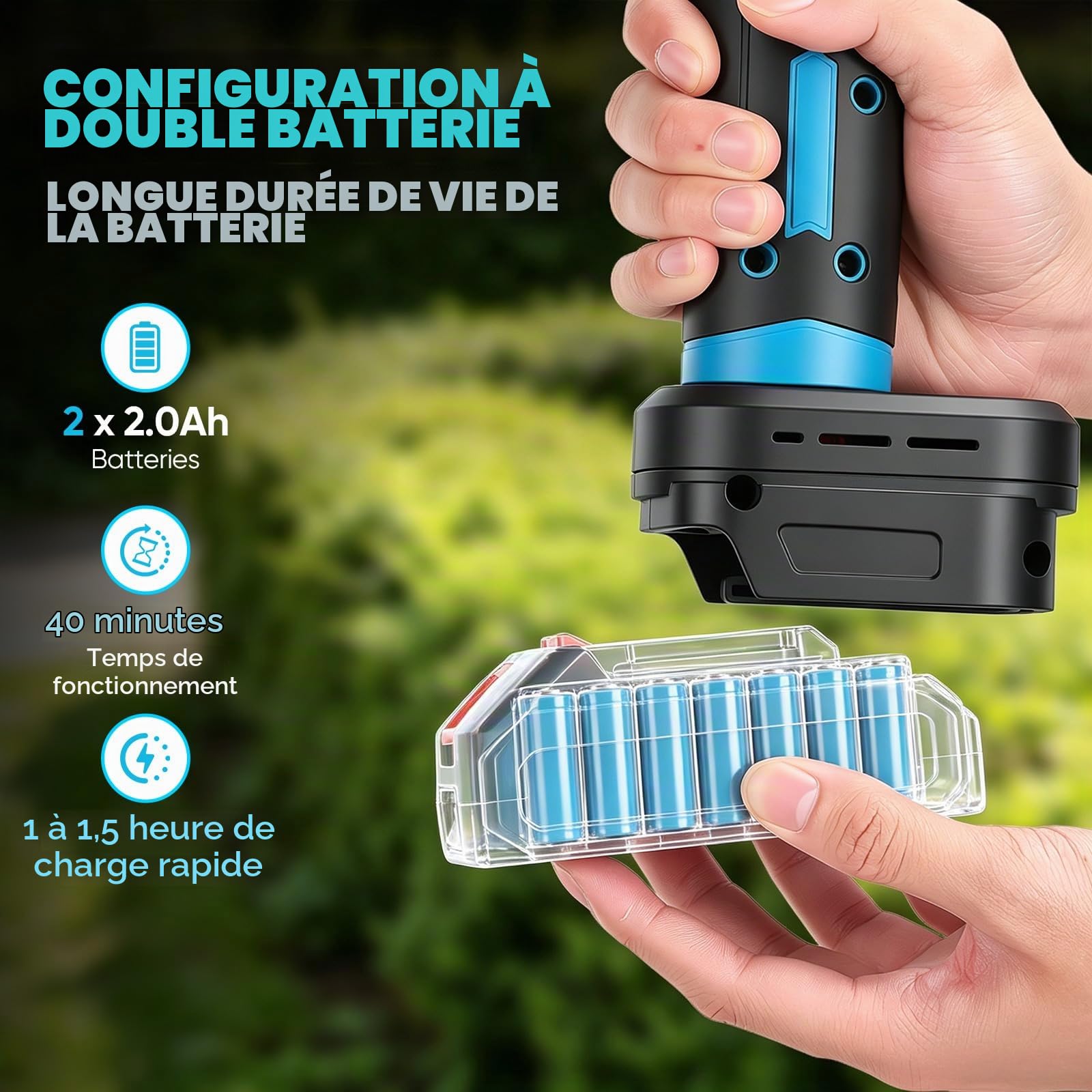Taille Haie Télescopique sans Fil 550W 22000 TR/Min, 16" Lame Double Action, 2×2,0Ah Batterie & Chargeur Rapide, Tête 90° 2,8m/9 Pieds Taille Haie Batterie pour Taille des Haies