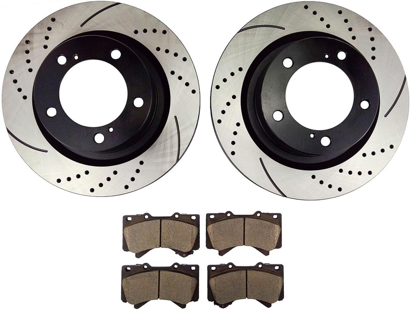 QPD10002 Front Brake kit with Drilled/Slotted Rotors and Ceramic Brake pads for Toyota Land Cruiser Sequoia Tundra