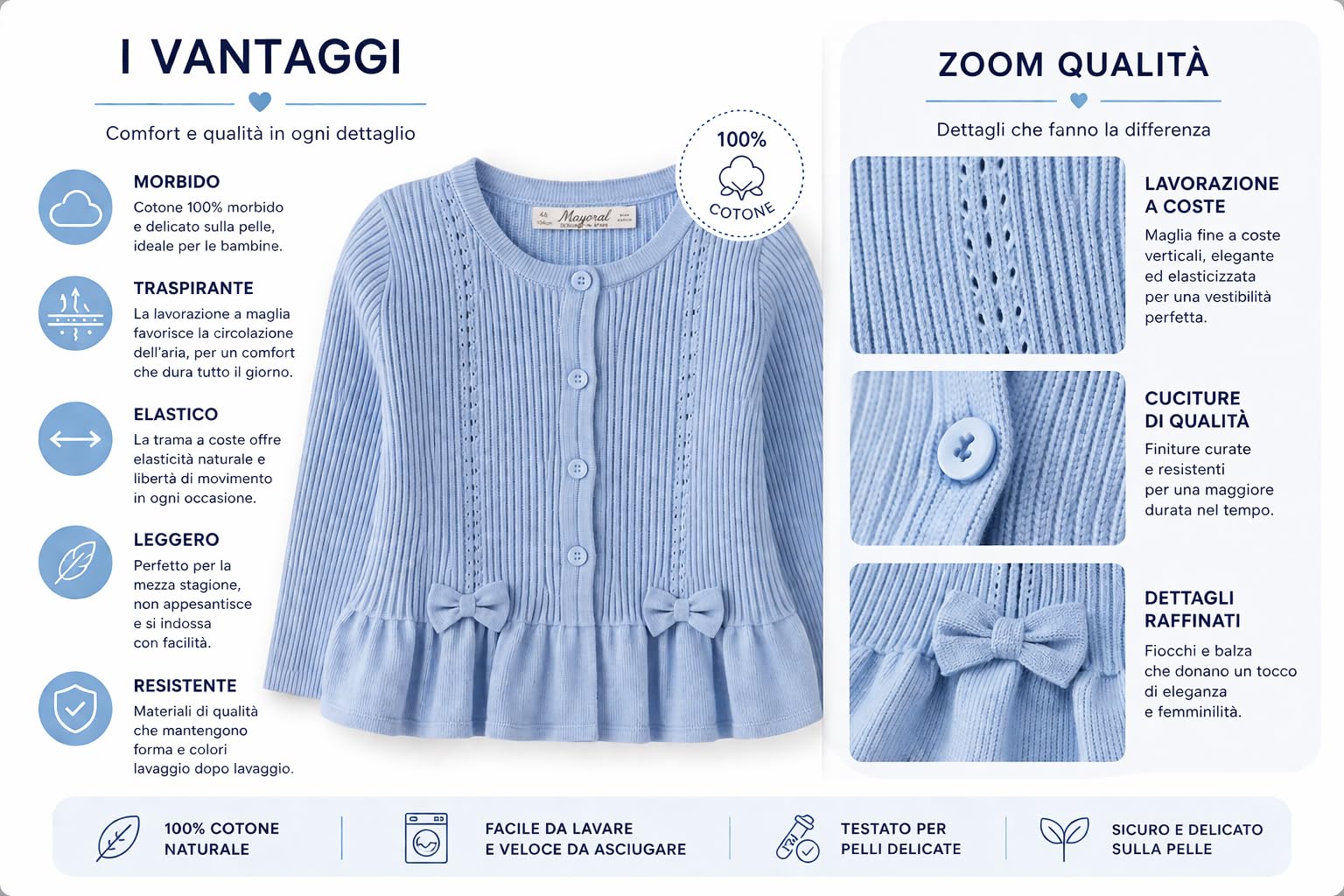 Mayoral Cardigan Bambina in Cotone con Bottoni, Fiocchi e Balza, Maglioncino per Bambina, 3-9 Anni