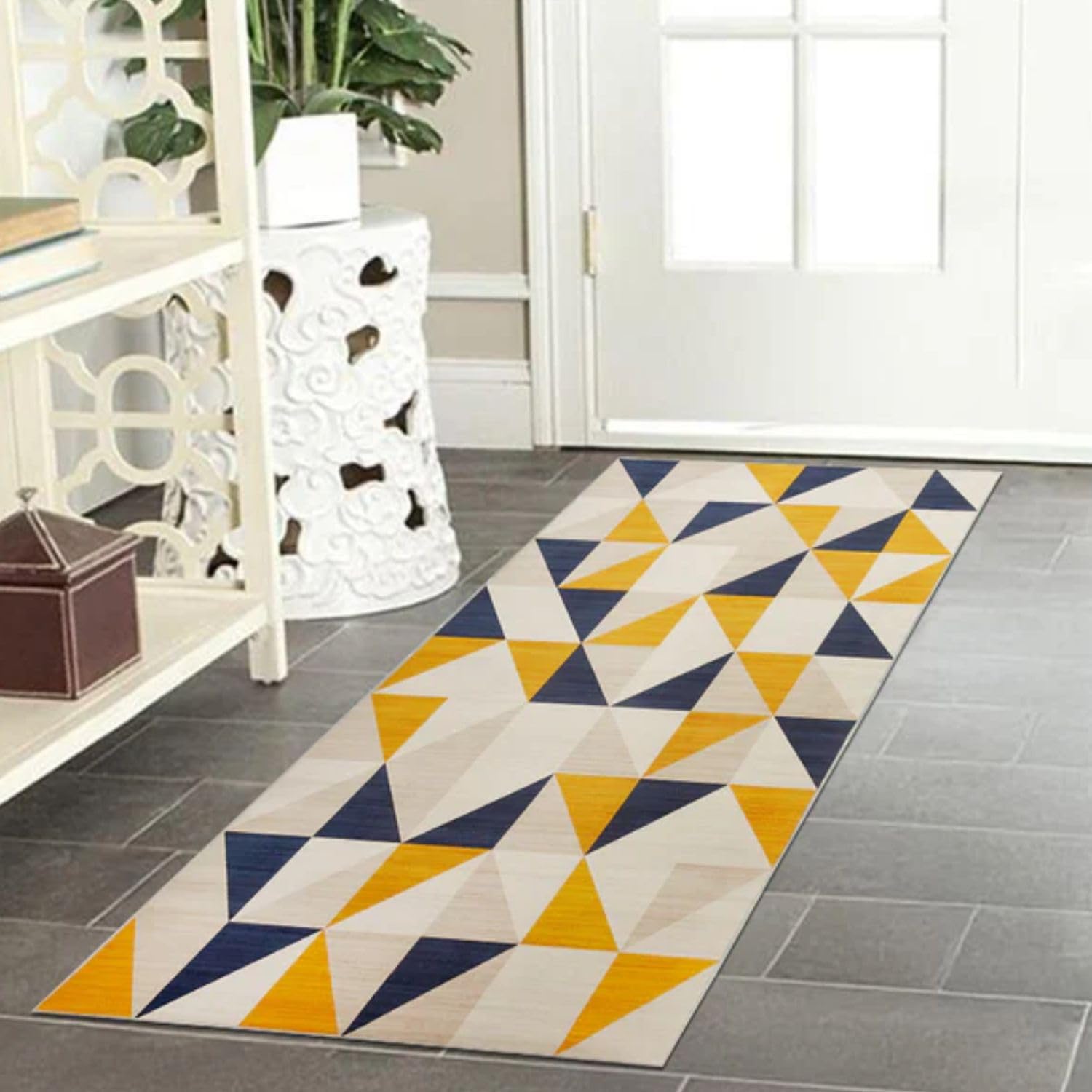 BedLooms Runner Rugs for Hallway Non-Slip Entryway Bedside Rugs 60x110 cm Geometric Pattern Printed Design Yellow bedroom Living Room Rug (Brio)