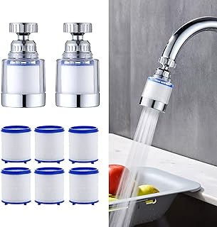 2 Pcs 360 Degree Rotating Faucet Filter Water Purifier Faucet Filter Purifier for Kitchen,Bathroom Sink,Removes Chlorine Fluoride Heavy Metals and Hard Water,with 6 Filter Cartridges